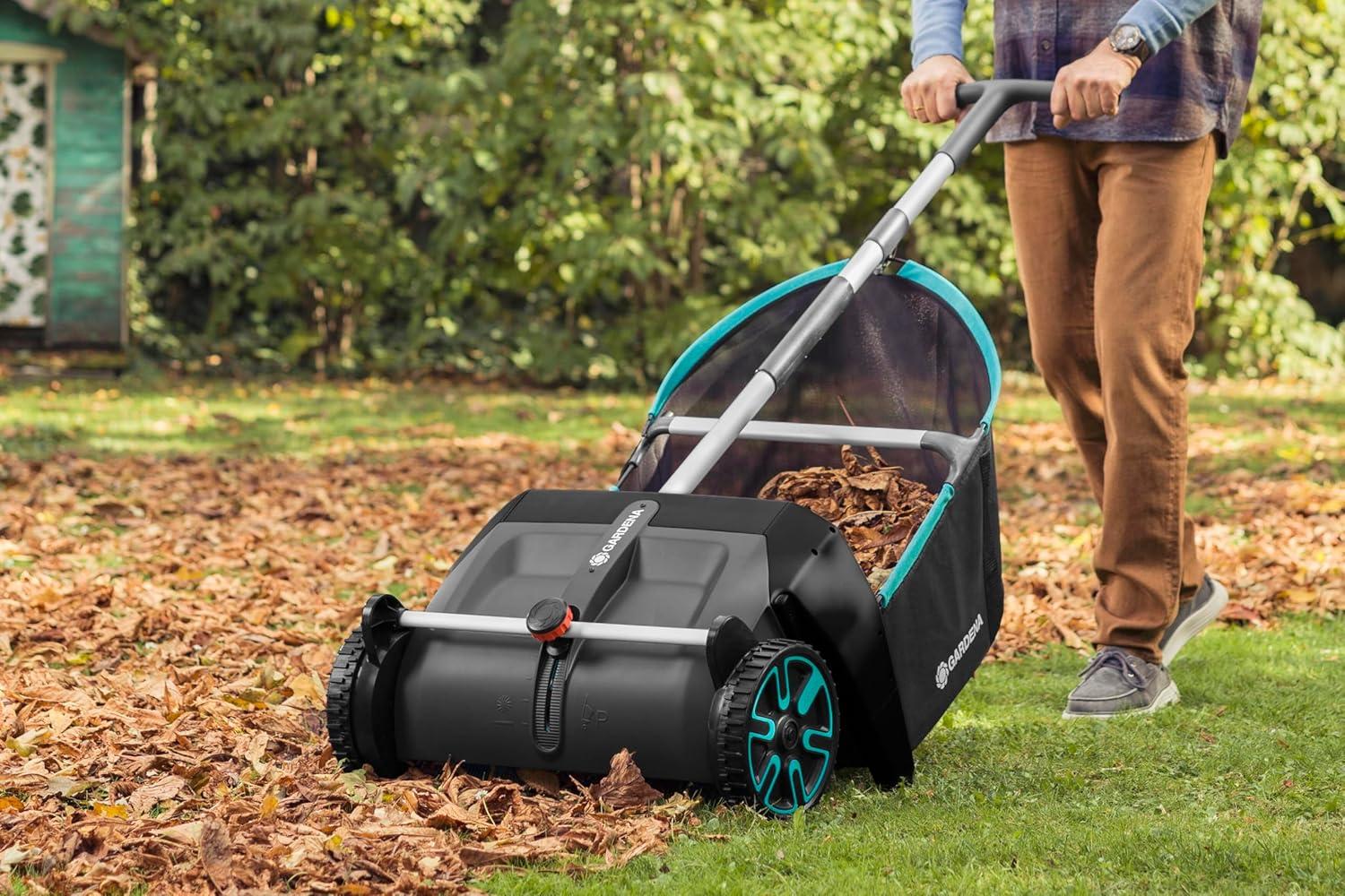 imageGARDENA 03565 Lawn and Leaf Collector Durable and Easy to Manuever Push Lawn and Leaf Sweeper with Large Capacity 32 cu ft Mesh Collection Hopper Bag 5 Year WarrantyModern