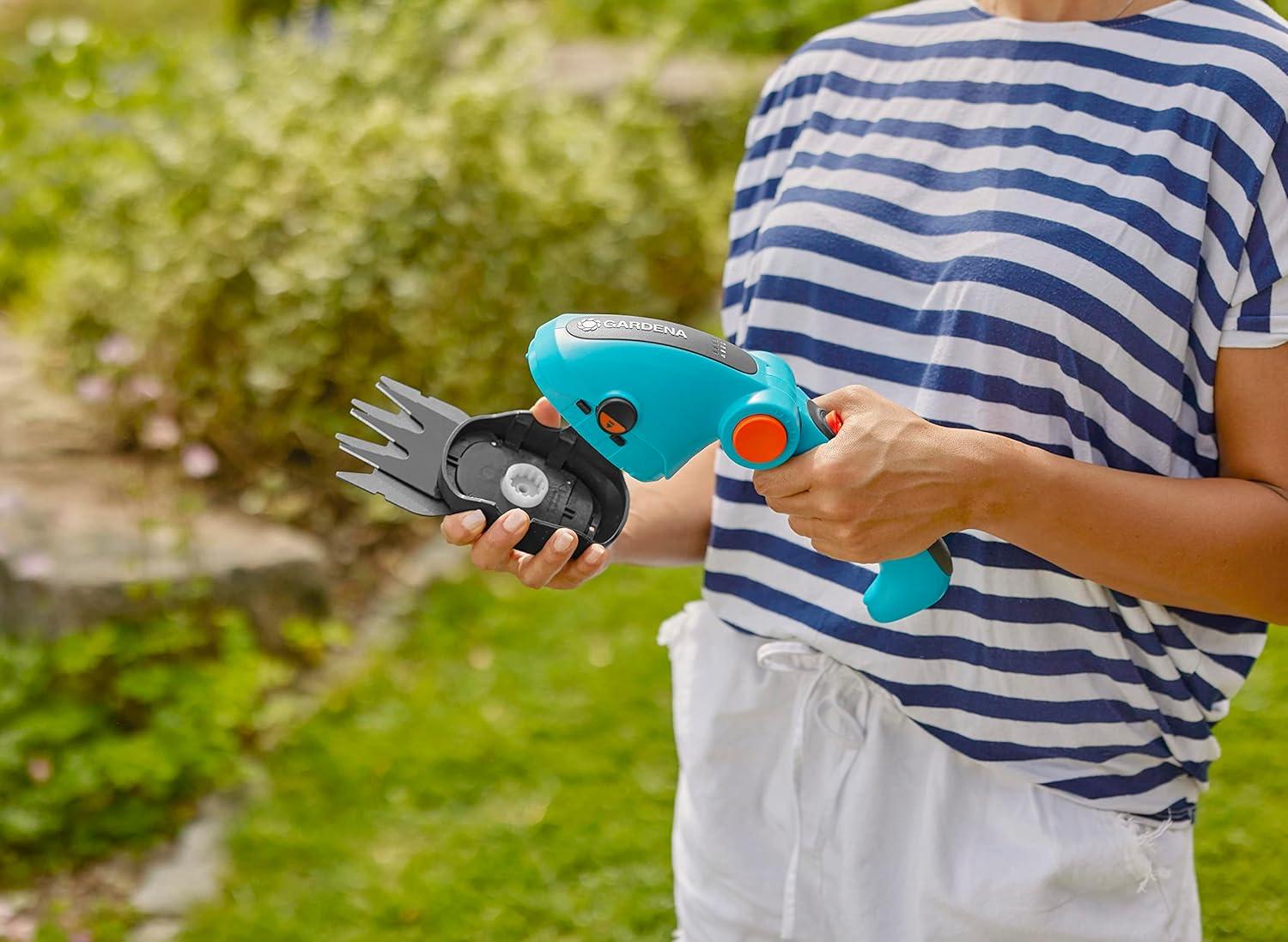 imageGARDENA 09887 Cordless Hedge Trimmer and Grass Shears Electric Garden Tools for Battery Trimming of Lawn Edges Shrubs and Bushes Handheld with 80 Min RuntimeGrass Shears Extension Pole Wheels SET