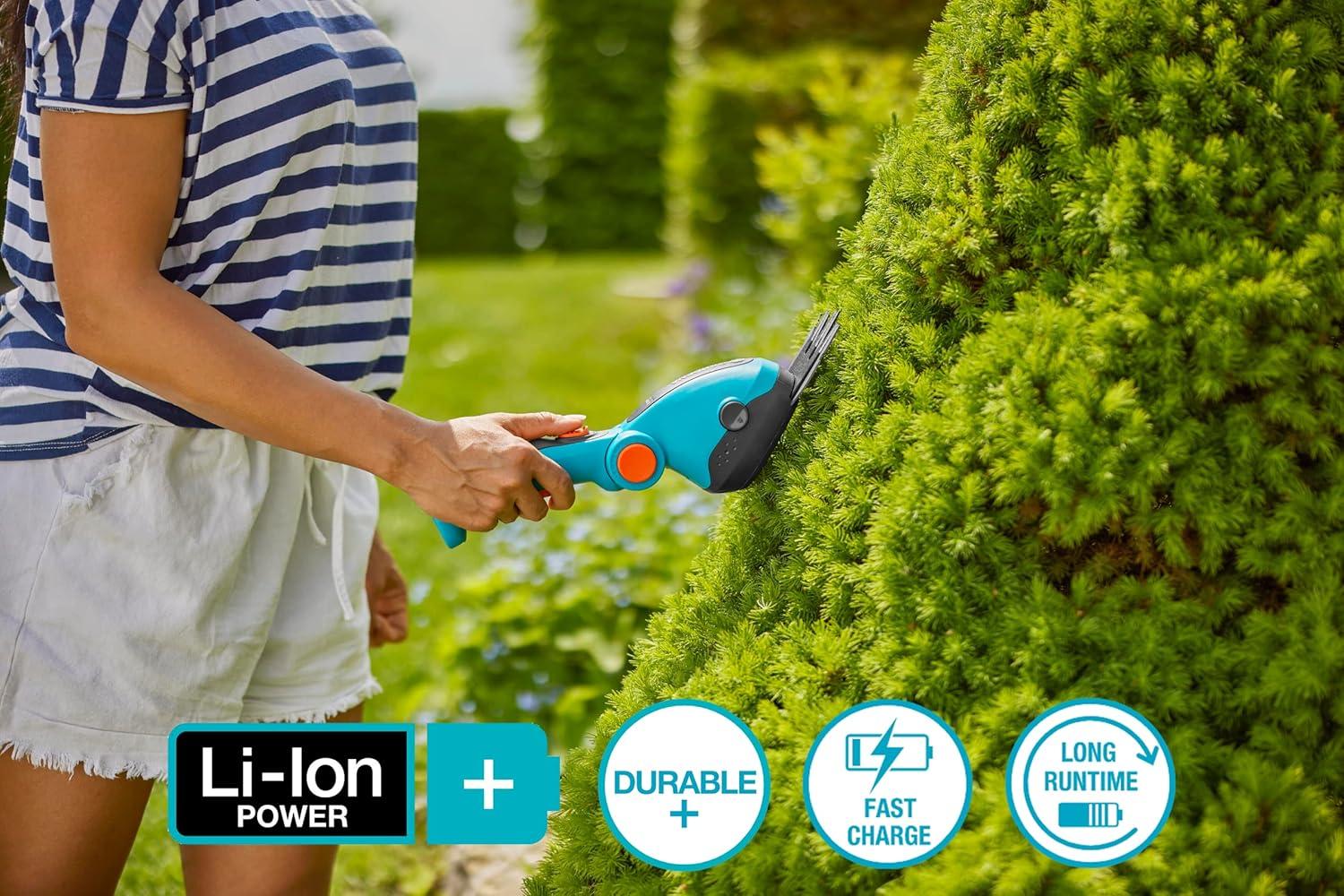 imageGARDENA 09887 Cordless Hedge Trimmer and Grass Shears Electric Garden Tools for Battery Trimming of Lawn Edges Shrubs and Bushes Handheld with 80 Min RuntimeGrass Shears Extension Pole Wheels SET