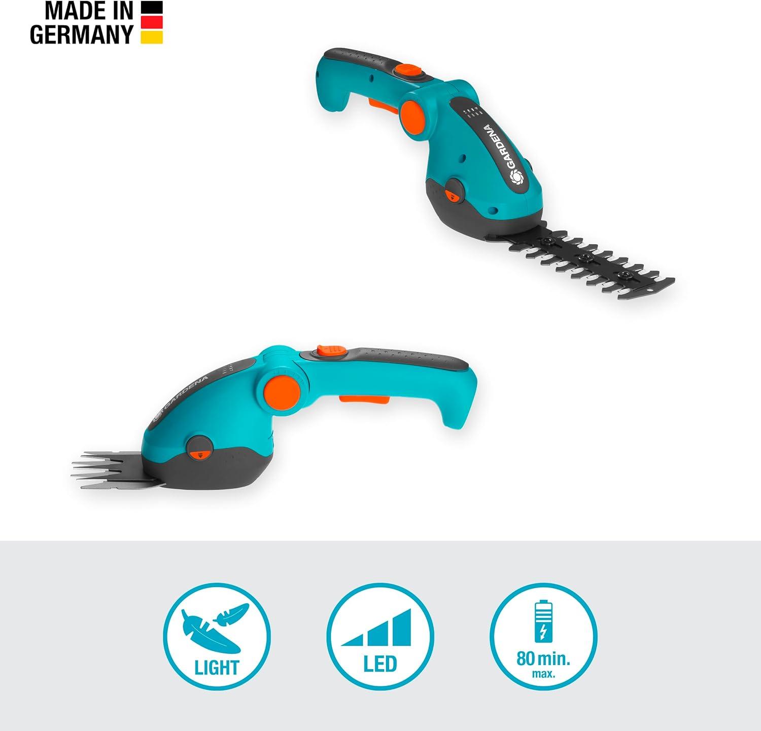 imageGARDENA 09888 Cordless Hedge Trimmer and Grass Shears Electric Garden Tools for Battery Trimming of Lawn Edges Shrubs and Bushes Handheld with 80 Min Runtime