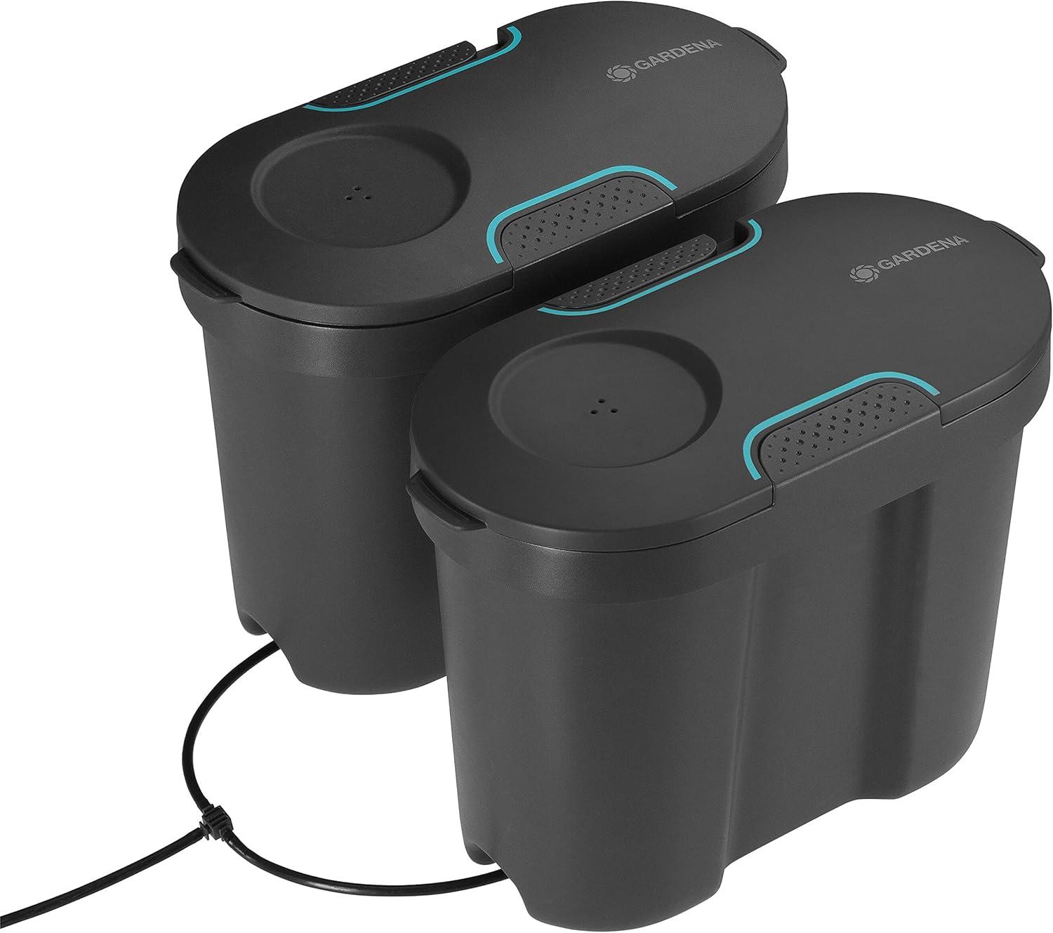 imageGARDENA 13301 SolarPowered AquaBloom Garden Irrigation Sprinkler Kit with Water Tank Water up to 20 Potted Plants with Adjustable drip Irrigation System for Automatic Watering of Patio PlantsM 21 Plants