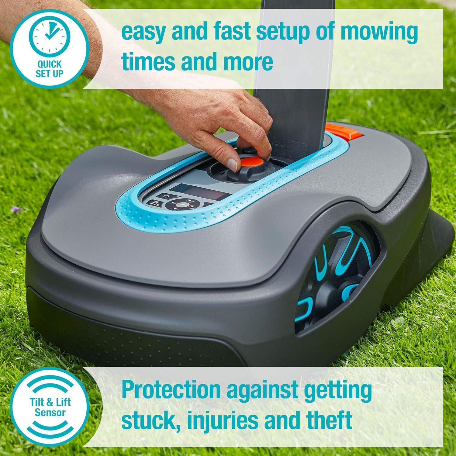 imageGARDENA 1500141 SILENO City Automatic Robotic Lawn Mower with Bluetooth app and Boundary Wire one of The quietest in its Class for lawns up to 2700 Sq Ft Made in Europe GreyLife