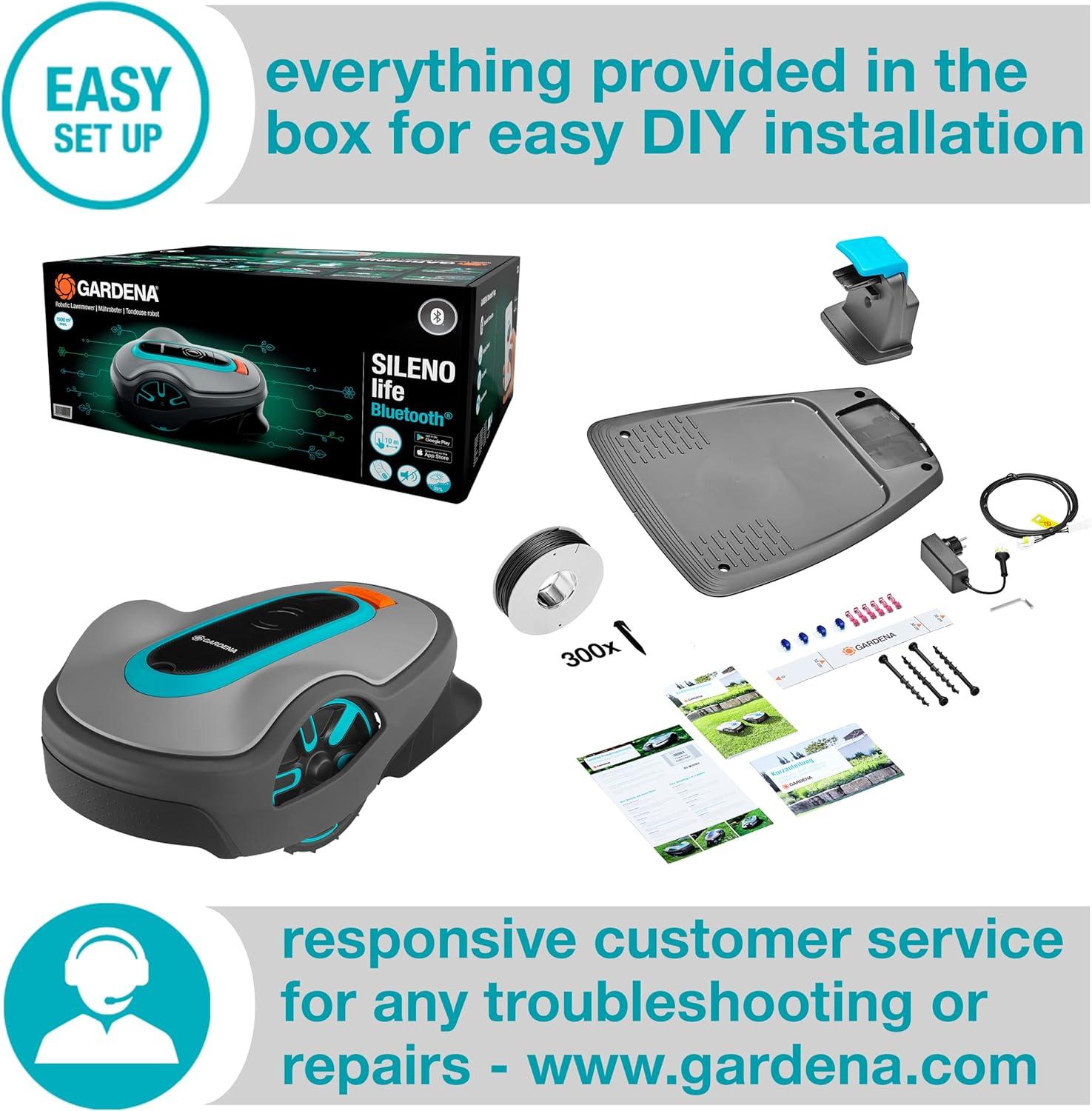 imageGARDENA 1500141 SILENO City Automatic Robotic Lawn Mower with Bluetooth app and Boundary Wire one of The quietest in its Class for lawns up to 2700 Sq Ft Made in Europe GreyLife