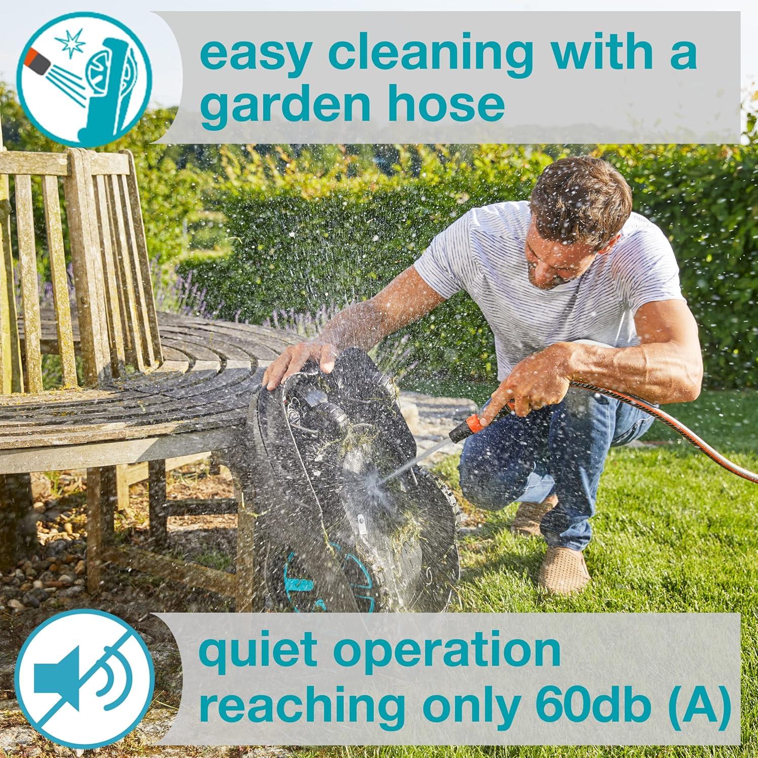 imageGARDENA 1500141 SILENO City Automatic Robotic Lawn Mower with Bluetooth app and Boundary Wire one of The quietest in its Class for lawns up to 2700 Sq Ft Made in Europe GreyLife