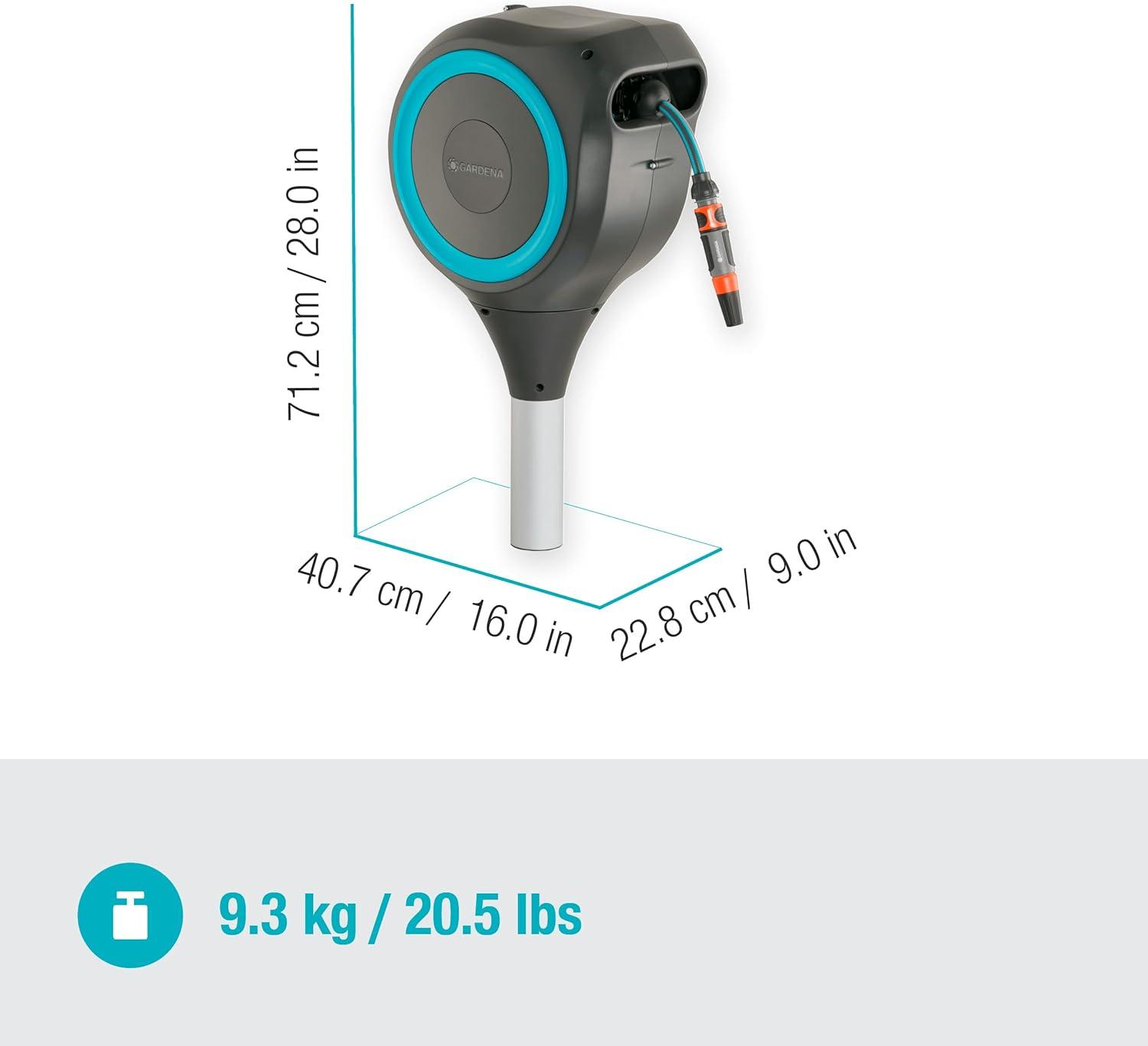 imageGARDENA 18614 66 x 12quot Automatic Retractable Garden Hose Reel on Metal Spike Outside Garden Hose with 360 swivel No Holes in your house Easy Installation No Tools Required66 ft