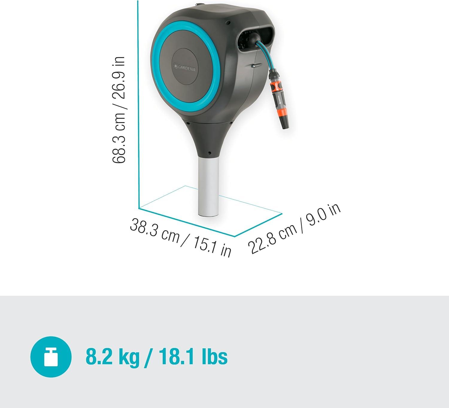 imageGARDENA 18614 66 x 12quot Automatic Retractable Garden Hose Reel on Metal Spike Outside Garden Hose with 360 swivel No Holes in your house Easy Installation No Tools Required50 ft