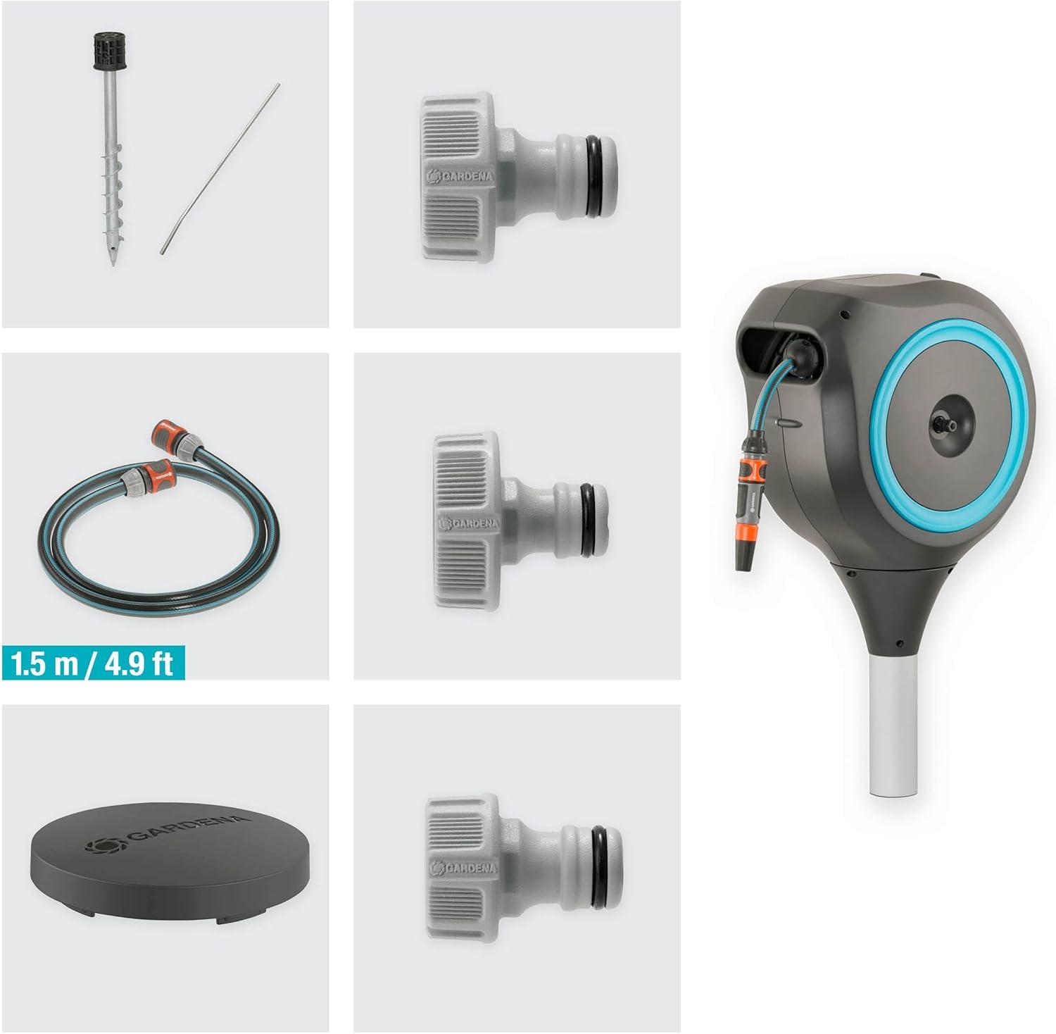 imageGARDENA 18614 66 x 12quot Automatic Retractable Garden Hose Reel on Metal Spike Outside Garden Hose with 360 swivel No Holes in your house Easy Installation No Tools Required66 ft