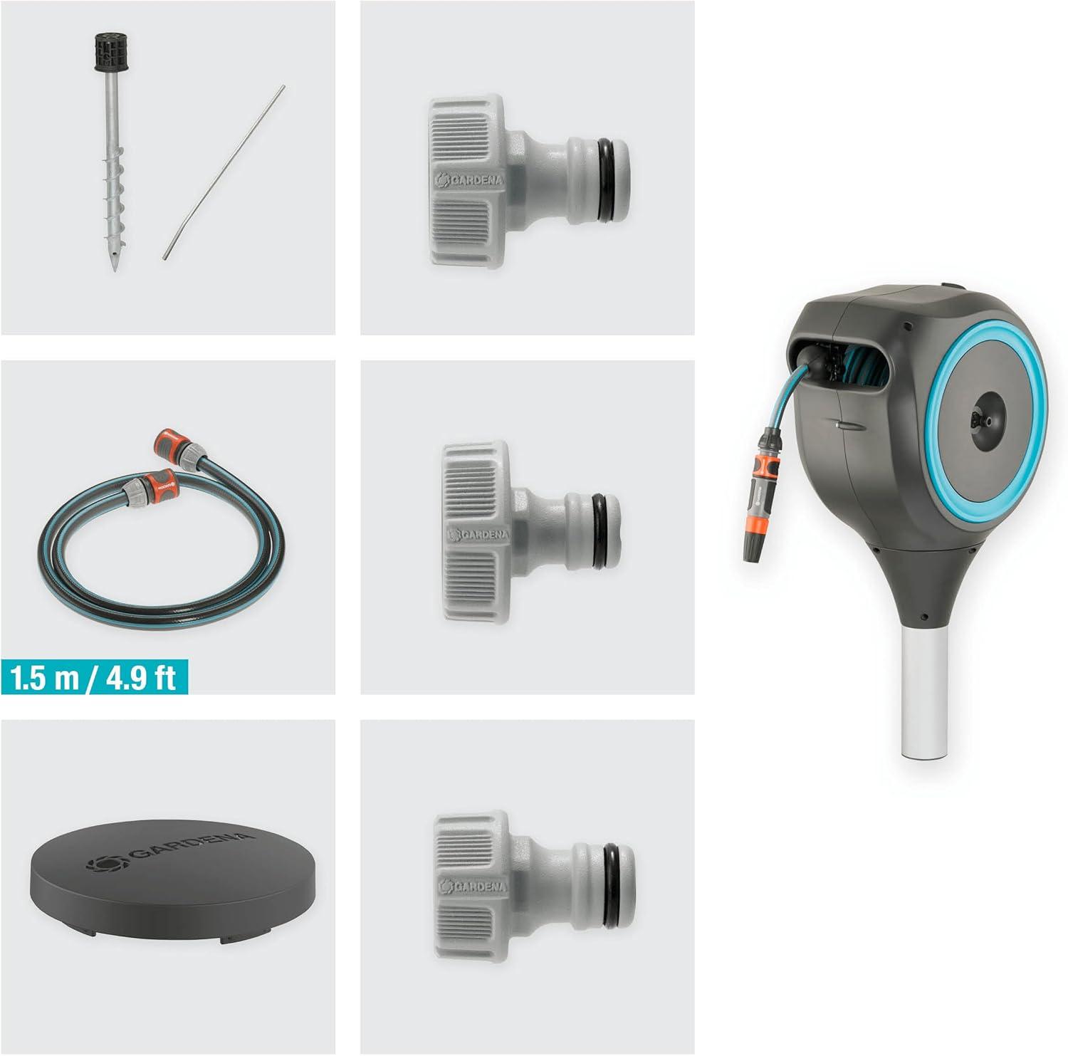 imageGARDENA 18614 66 x 12quot Automatic Retractable Garden Hose Reel on Metal Spike Outside Garden Hose with 360 swivel No Holes in your house Easy Installation No Tools Required50 ft