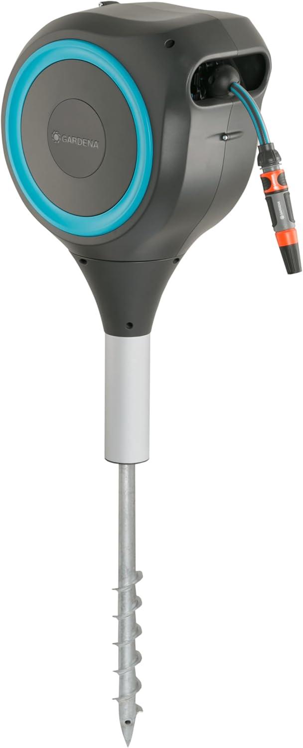 imageGARDENA 18614 66 x 12quot Automatic Retractable Garden Hose Reel on Metal Spike Outside Garden Hose with 360 swivel No Holes in your house Easy Installation No Tools Required50 ft