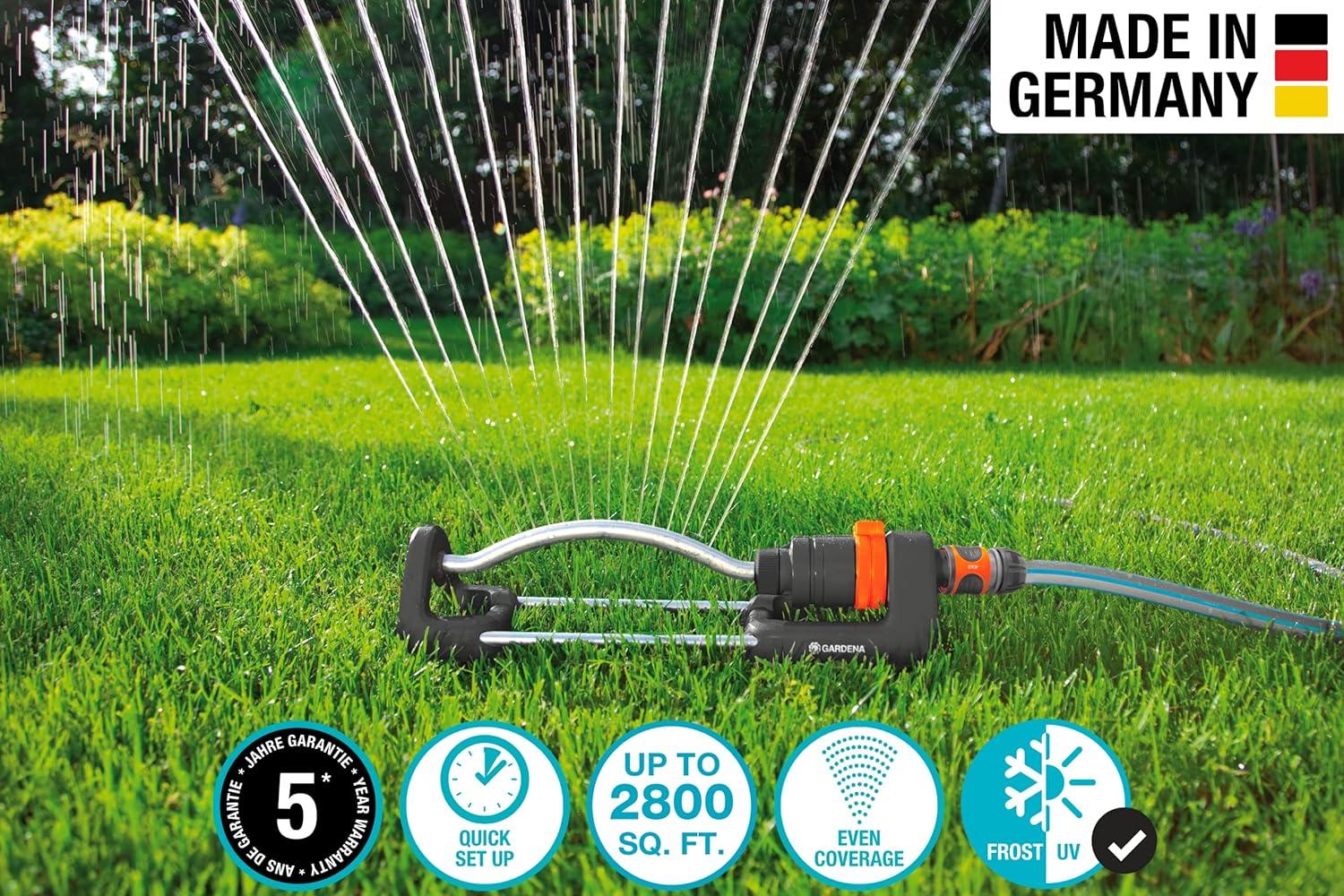 imageGARDENA 18700 Up to 2400 sq ft Adjustable Oscillating Yard Sprinkler for Watering Large Area Lawn and Garden Gardena Outdoor oscillating sprinklers Have Wide Heavy Duty Base2400 ft
