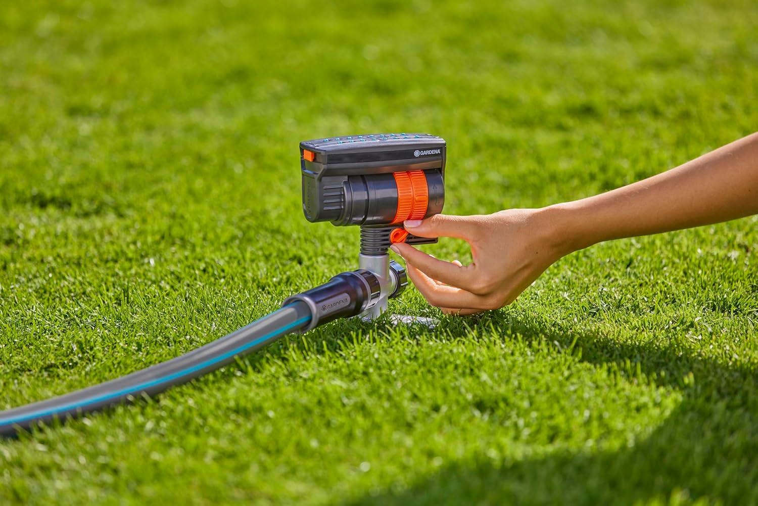imageGARDENA 20575 Up to 2300 sq ft ZoomMaxx Adjustable Oscillating Sprinkler on Metal Step Spike for Watering Large Area Lawn with US Hose Threads Yard and Garden Gardena Quick Connects