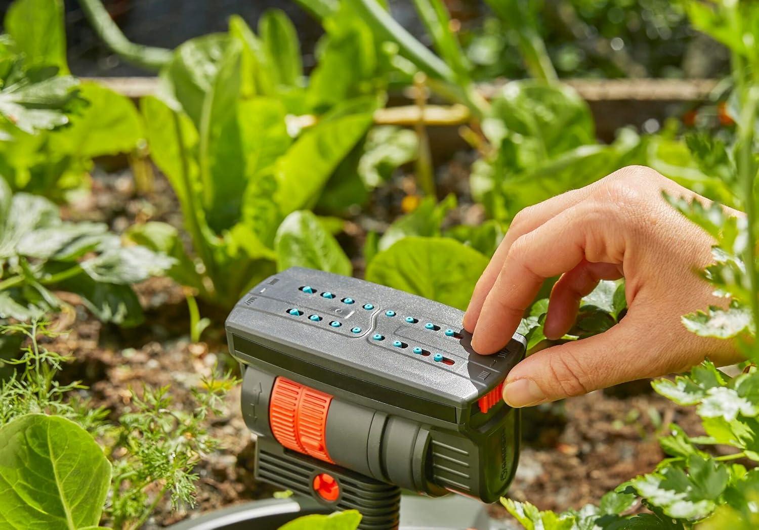 imageGARDENA 20575 Up to 2300 sq ft ZoomMaxx Adjustable Oscillating Sprinkler on Metal Step Spike for Watering Large Area Lawn with US Hose Threads Yard and Garden Gardena Quick Connects