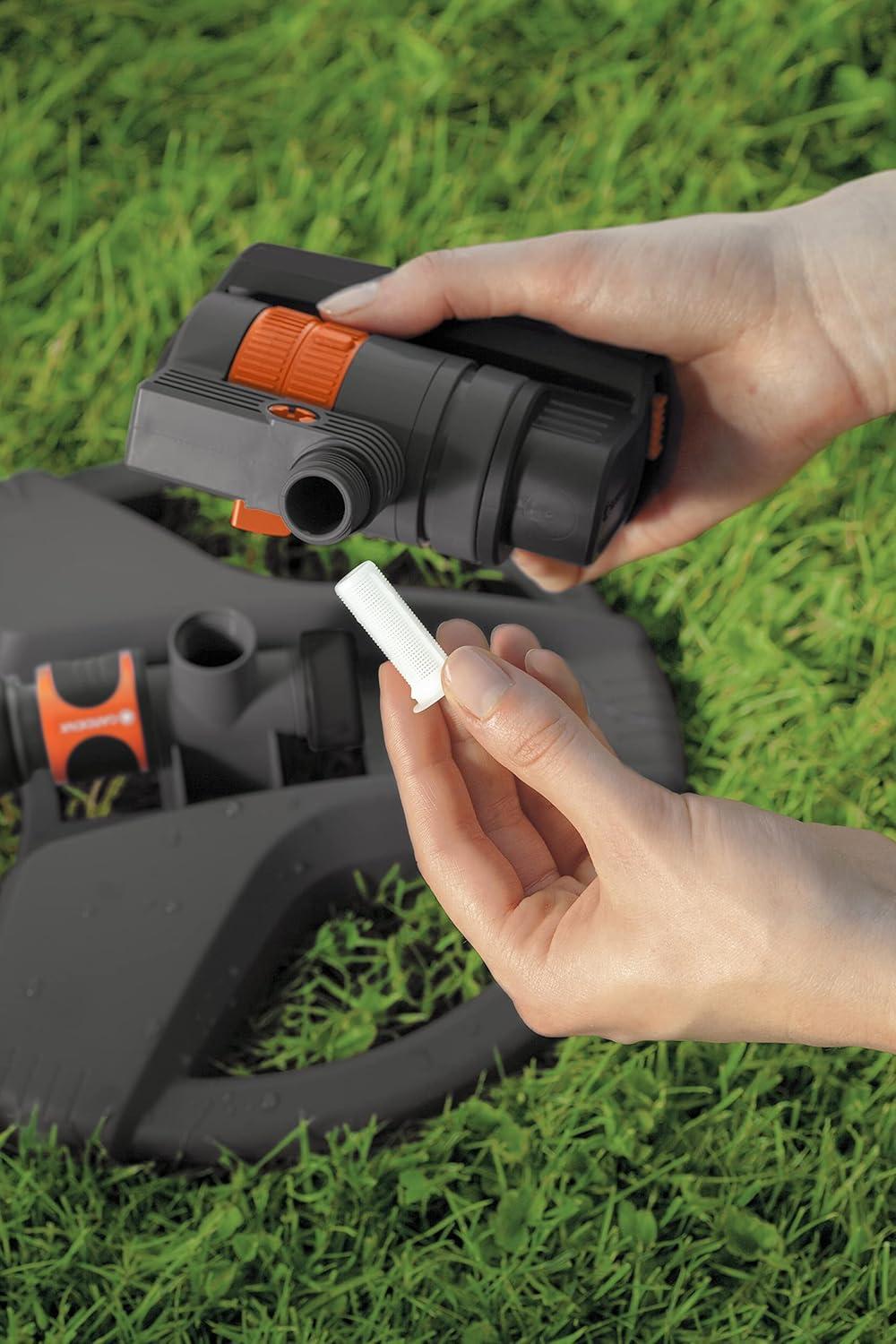 imageGARDENA 20575 Up to 2300 sq ft ZoomMaxx Adjustable Oscillating Sprinkler on Metal Step Spike for Watering Large Area Lawn with US Hose Threads Yard and Garden Gardena Quick Connects