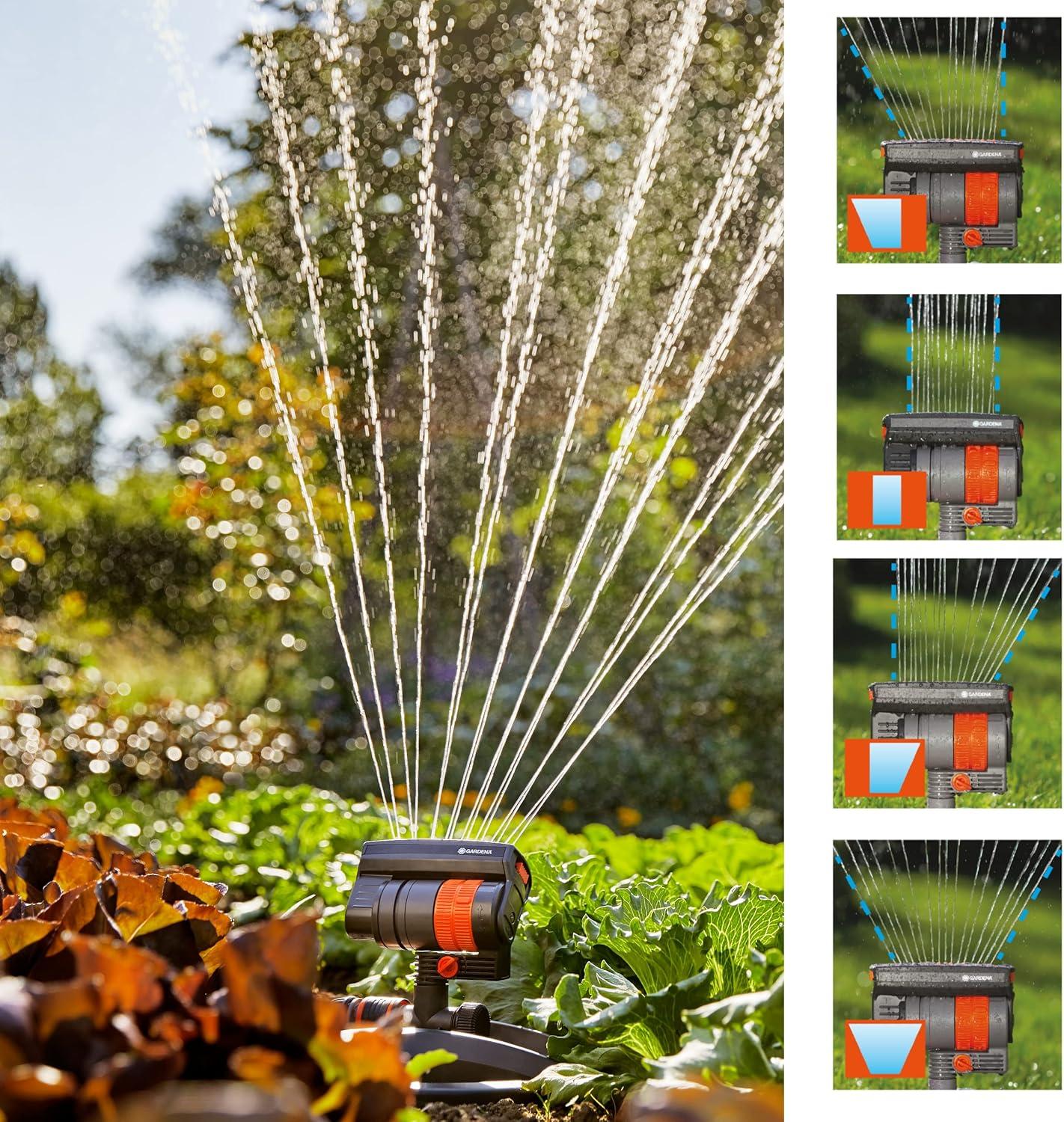 imageGARDENA 20575 Up to 2300 sq ft ZoomMaxx Adjustable Oscillating Sprinkler on Metal Step Spike for Watering Large Area Lawn with US Hose Threads Yard and Garden Gardena Quick Connects