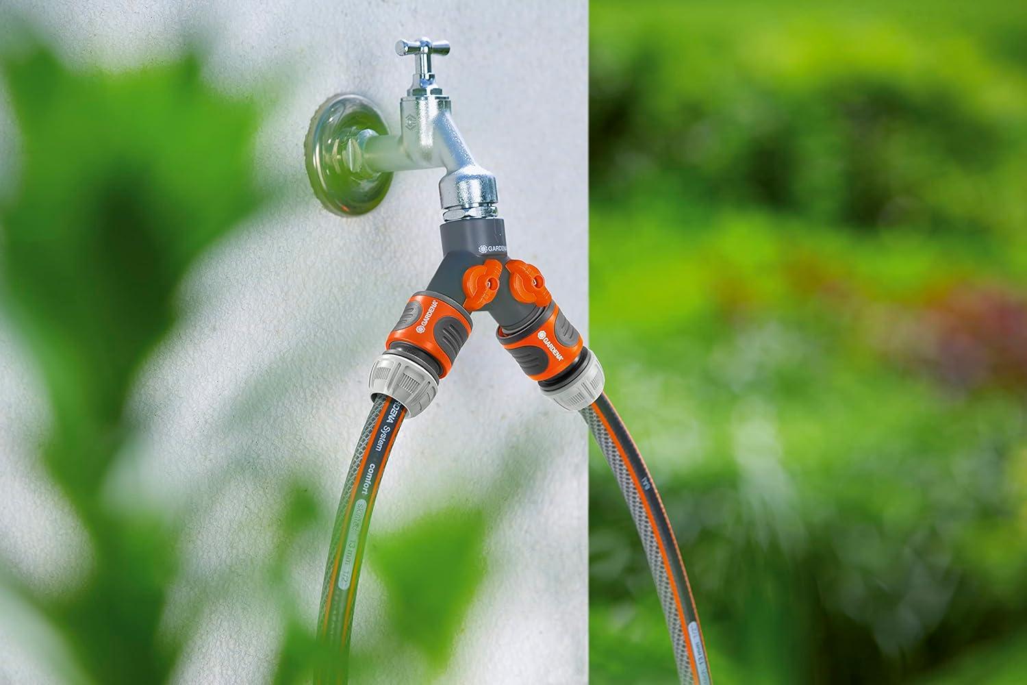 imageGARDENA 36938 Garden Hose YValve With Flow Control Valves Connect 2 Hoses to 1 Tap Made in Germany