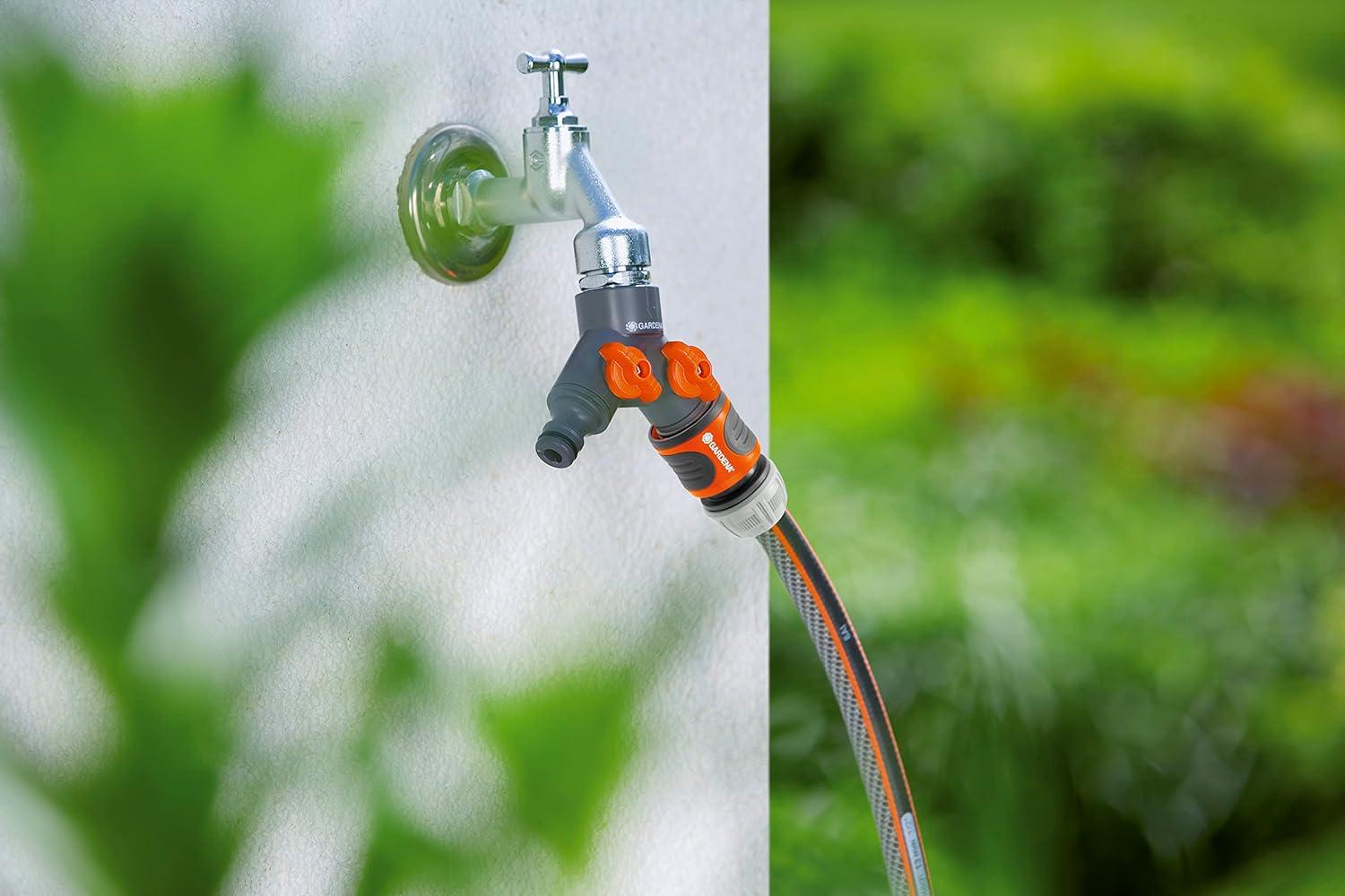 imageGARDENA 36938 Garden Hose YValve With Flow Control Valves Connect 2 Hoses to 1 Tap Made in Germany