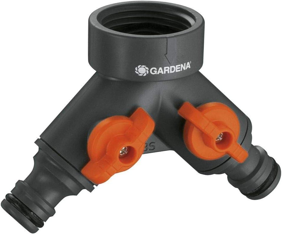 imageGARDENA 36938 Garden Hose YValve With Flow Control Valves Connect 2 Hoses to 1 Tap Made in Germany