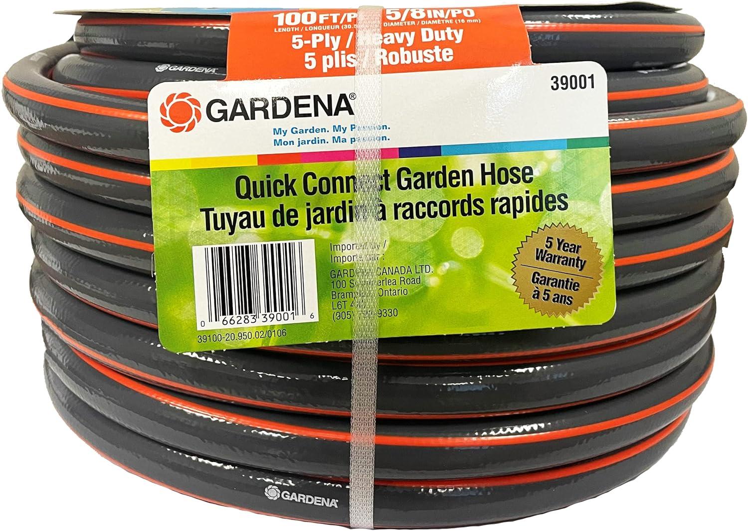 imageGARDENA 39100 100 Foot 58quot HeavyDuty Quick Connect Hose HeavyDuty 5Ply Design Includes Quick Connectors and Adadpters KinkResistant
