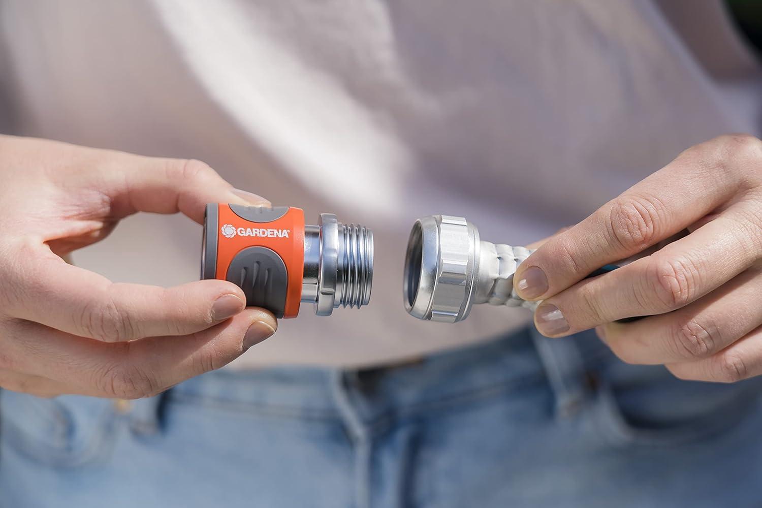 imageGARDENA 5Piece Premium Metal Quick Connect Garden Fittings Hose Attachment Kit for 58 Inch or 12 Inch Hose Quickly Attach Sprinklers Spray Nozzles and Accessories1 Set