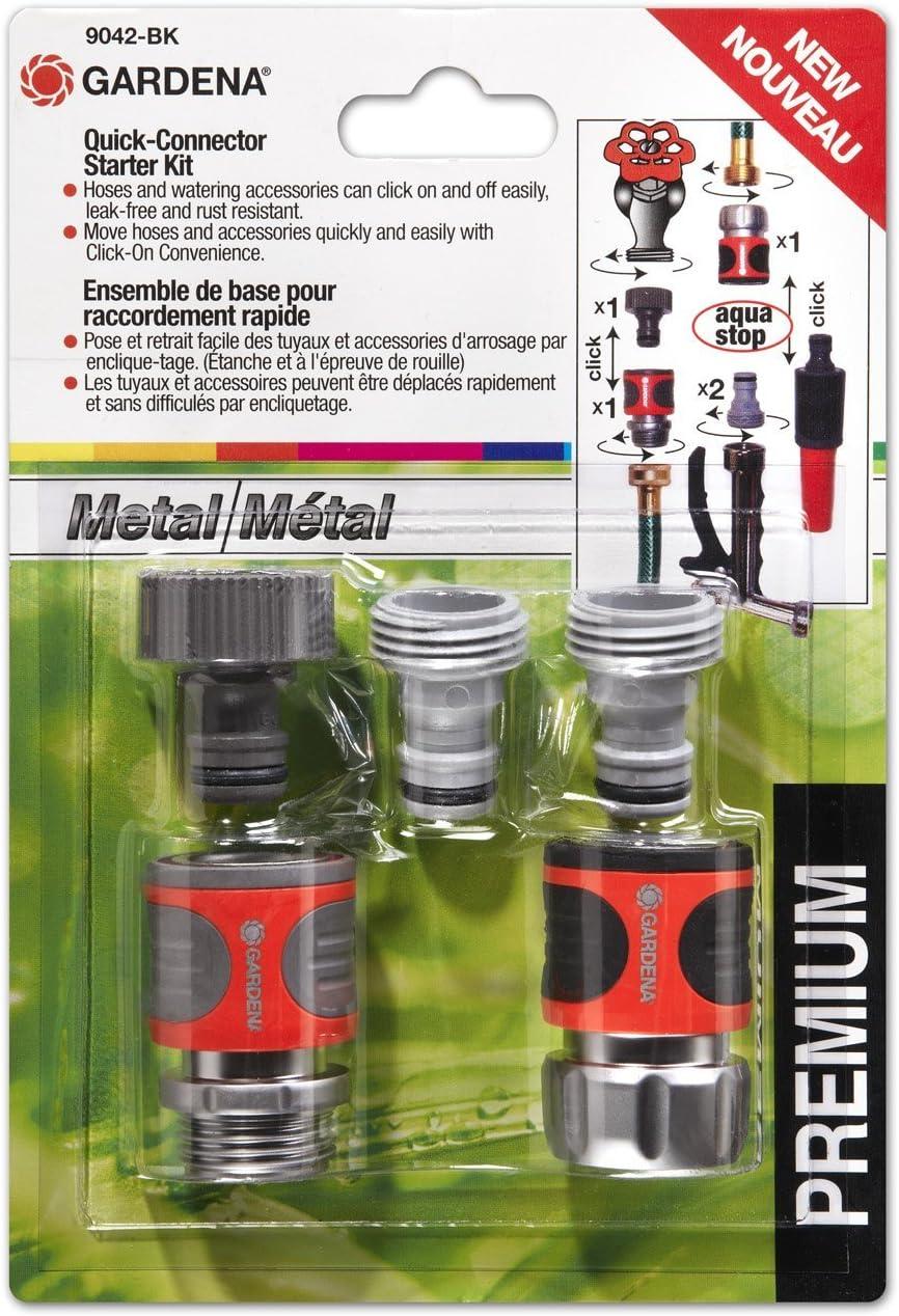 imageGARDENA 5Piece Premium Metal Quick Connect Garden Fittings Hose Attachment Kit for 58 Inch or 12 Inch Hose Quickly Attach Sprinklers Spray Nozzles and Accessories1 Set Pack of 10