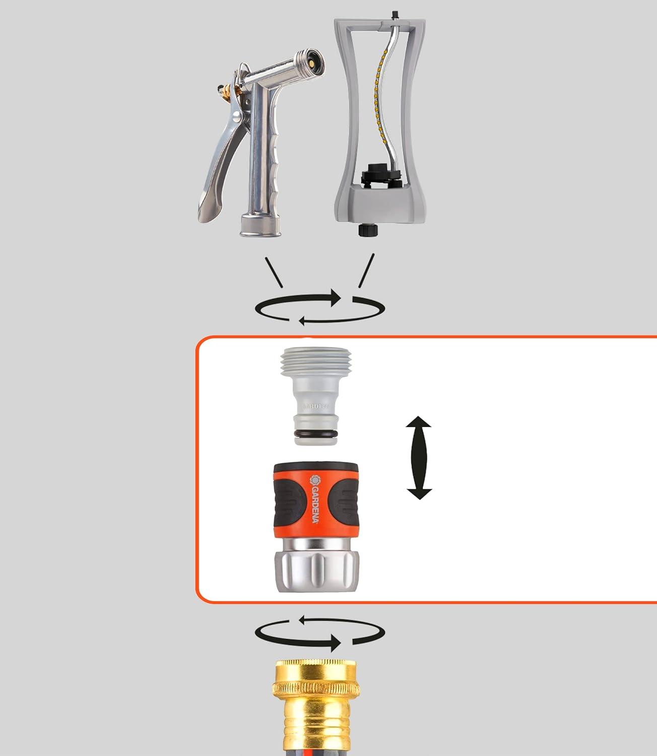 imageGARDENA 5Piece Premium Metal Quick Connect Garden Fittings Hose Attachment Kit for 58 Inch or 12 Inch Hose Quickly Attach Sprinklers Spray Nozzles and Accessories1 Set Pack of 10