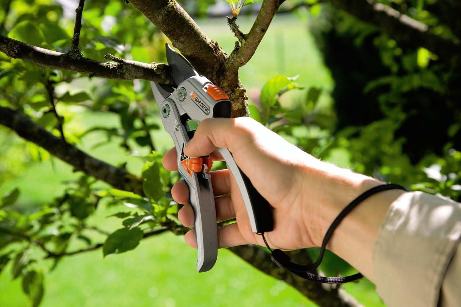 imageGARDENA 8798 SmartCut Ratchet Pruners Heavy Duty Pruners with Anvil Cutting Edge for Thicker and Dry Wood up to 1quot Diameter Two Handle Positions with Ratchet Mechanism and Aluminium Handles