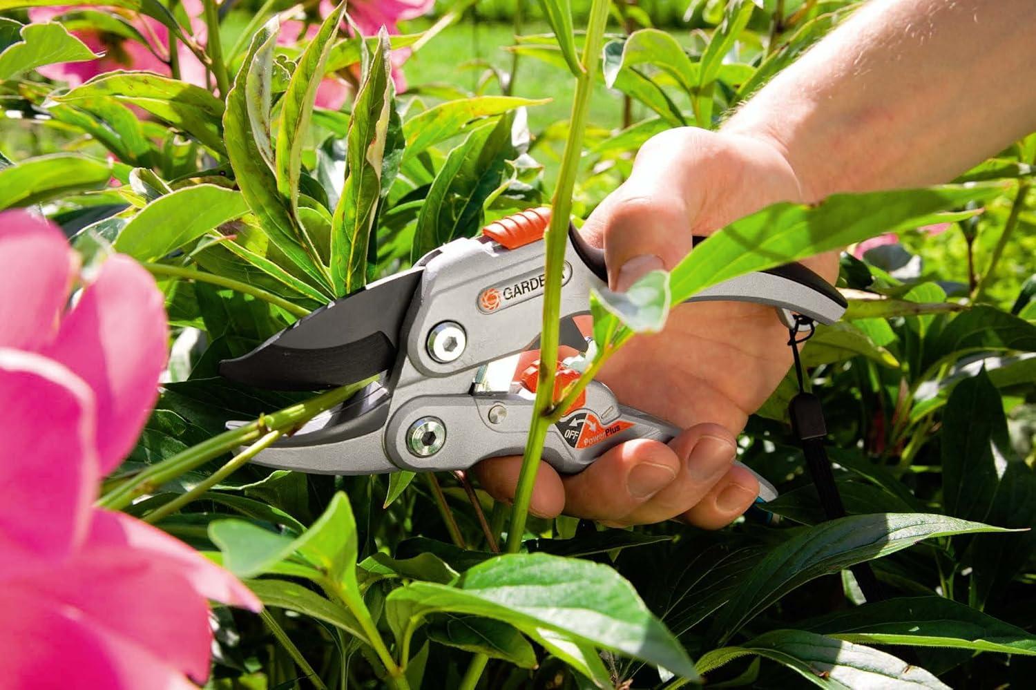 imageGARDENA 8798 SmartCut Ratchet Pruners Heavy Duty Pruners with Anvil Cutting Edge for Thicker and Dry Wood up to 1quot Diameter Two Handle Positions with Ratchet Mechanism and Aluminium Handles