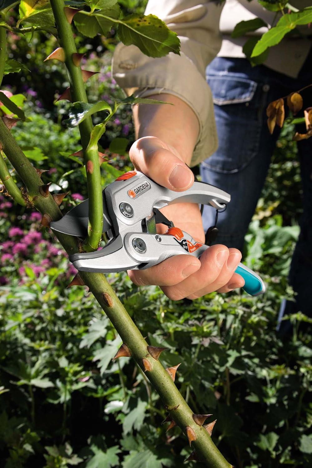 imageGARDENA 8798 SmartCut Ratchet Pruners Heavy Duty Pruners with Anvil Cutting Edge for Thicker and Dry Wood up to 1quot Diameter Two Handle Positions with Ratchet Mechanism and Aluminium Handles