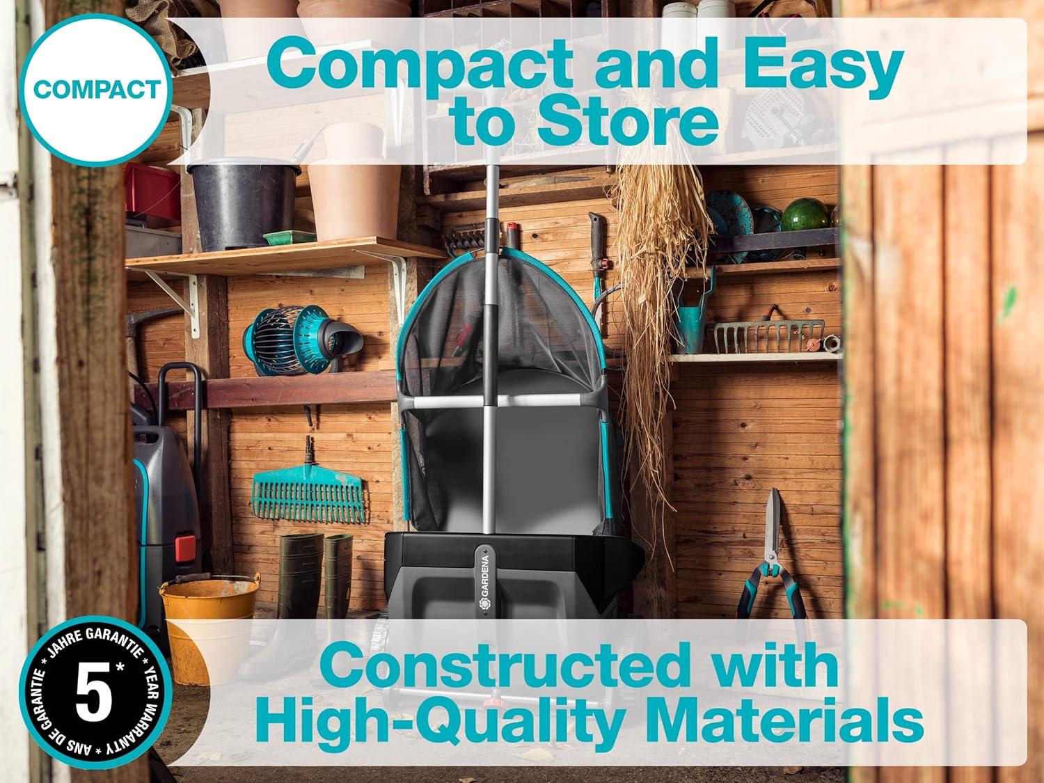 imageGardena 0356520 Lawn and Leaf Collector Durable and Easy to Manuever with Large Capacity 32 cu ft Mesh Collection Hopper Bag 5 Year Warranty