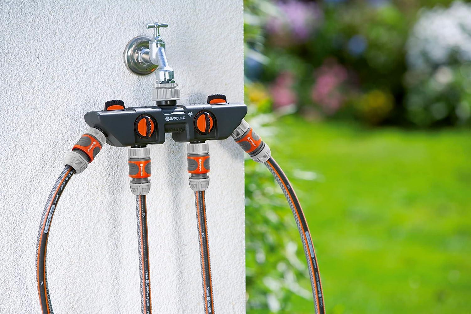 imageGardena 38194 Four Channel Water Distributor Garden Hose Valve GreyOrange