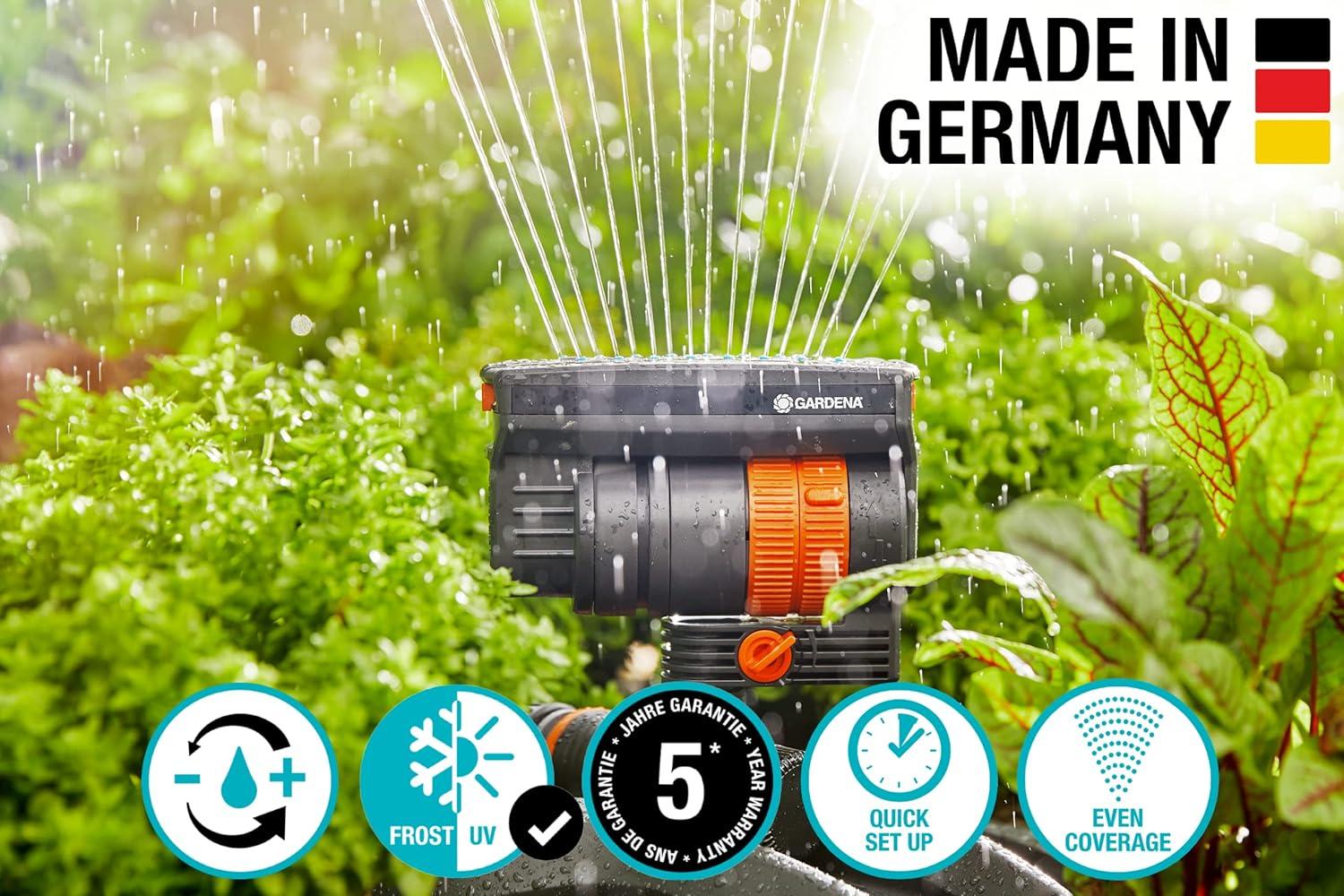 imageGardena 6984BZMX ZoomMaxx Adjustable Sprinkler with Built in Timer Weighted Base for Precise Watering up to 2300 Sq Ft Compatible with Any Hose Brand Made in Germany 5 Year WarrantyWeighted Base with Timer