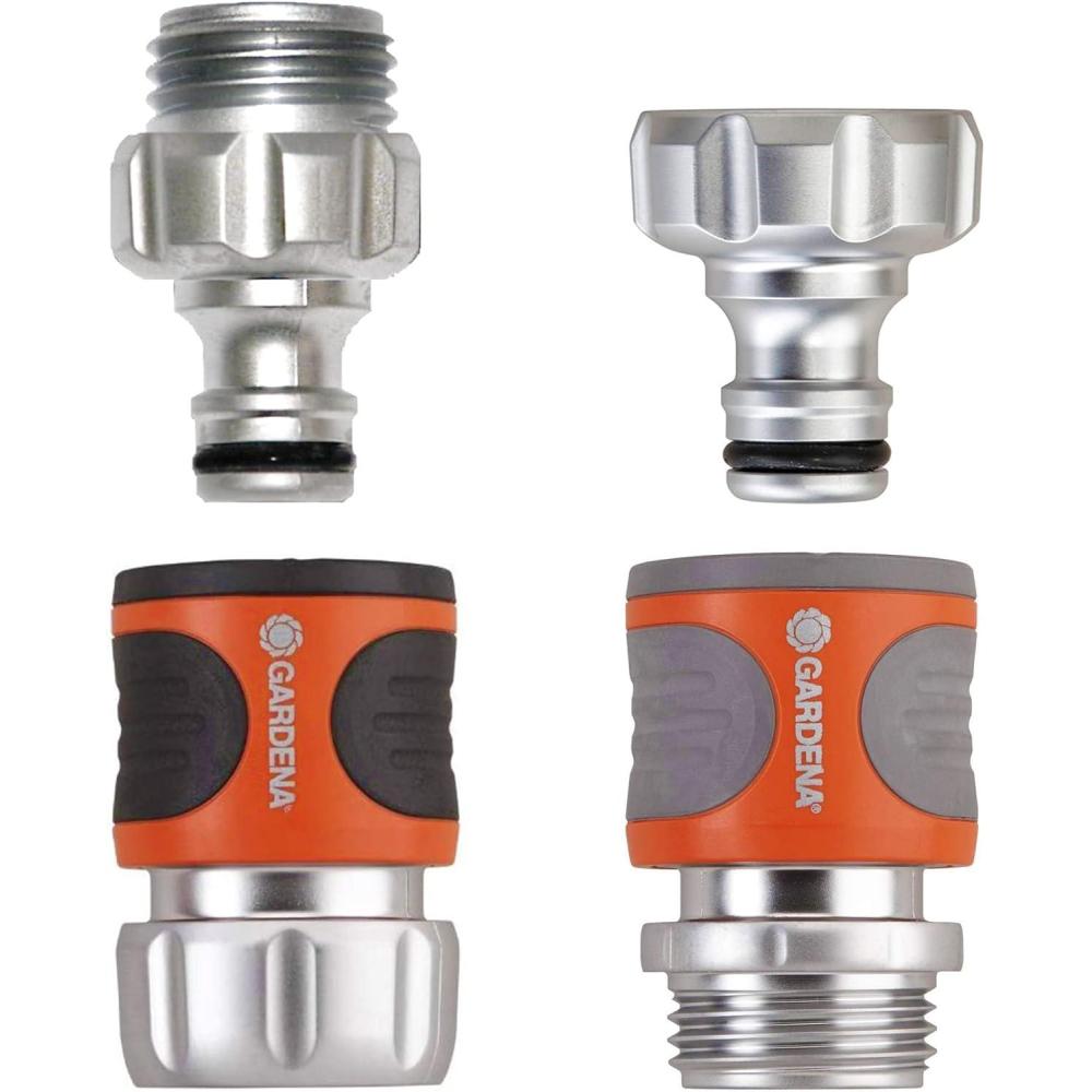 imageGARDENA 1827081 5 Piece Quick Connect Starter Set Fittings and Connectors For any 58 Inch or 12 Inch Garden Hose Sprinkler or Water Spray Nozzle Made In Germany4Pack