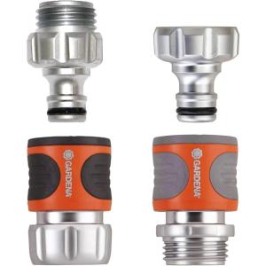 GARDENA (18270-81) 5 Piece Quick Connect Starter Set Fittings and Connectors, For any 5/8 Inch or 1/2 Inch Garden Hose, Sprinkler or Water Spray Nozzle, Made In Germany(4-Pack)