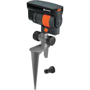 GARDENA 20575 | Up to 2300 sq ft – ZoomMaxx Adjustable Oscillating Sprinkler on Metal Step Spike for Watering Large Area Lawn with US Hose Threads, Yard and Garden. Gardena Quick Connects