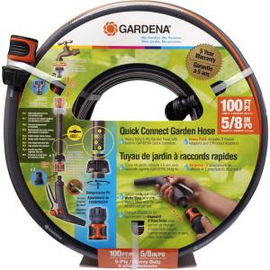 GARDENA (39100) 100 Foot 5/8″ Heavy-Duty Quick Connect Hose, Heavy-Duty 5-Ply Design, Includes Quick Connectors and Adadpters, Kink-Resistant