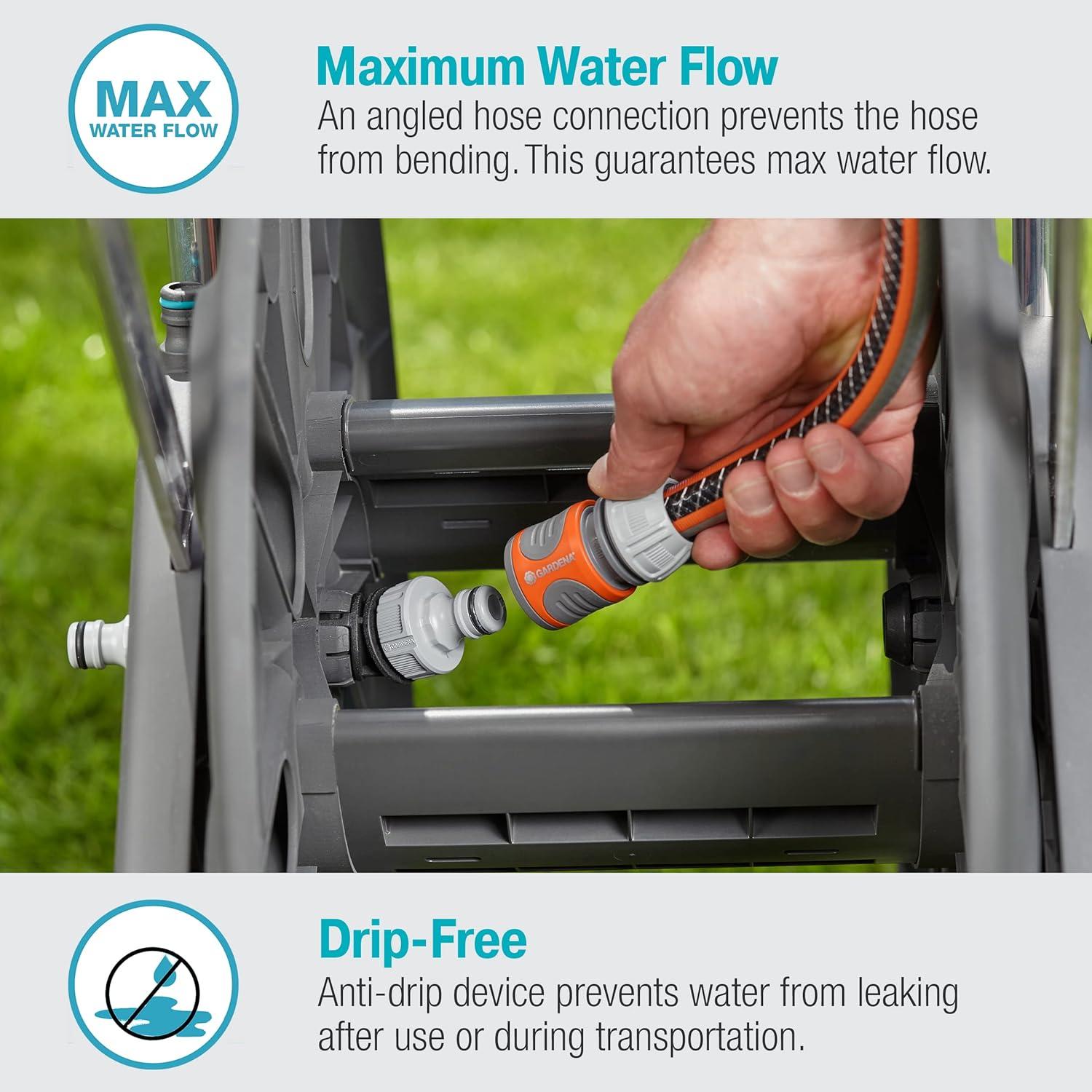 imageGardena 1851580 Frost Proof Hose Cart with Builtin Hose Guide Includes 5 ft Connection Hose and Adapters Holds 195 ft 12 Hose Durable Construction Made in Germany Turquoise58