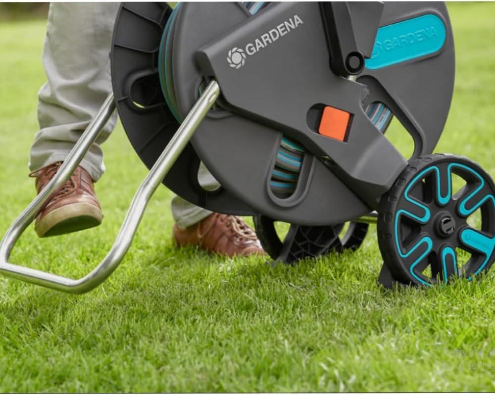 imageGardena 1851580 Frost Proof Hose Cart with Builtin Hose Guide Includes 5 ft Connection Hose and Adapters Holds 195 ft 12 Hose Durable Construction Made in Germany Turquoise12