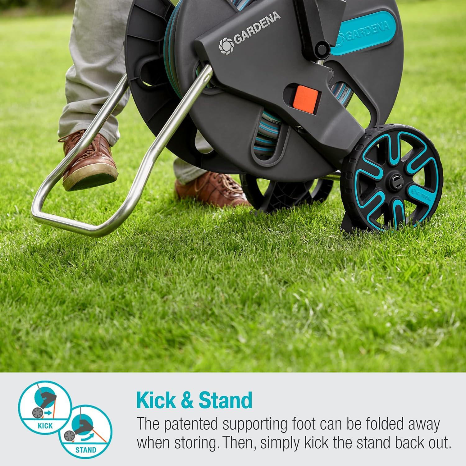 imageGardena 1851580 Frost Proof Hose Cart with Builtin Hose Guide Includes 5 ft Connection Hose and Adapters Holds 195 ft 12 Hose Durable Construction Made in Germany Turquoise58