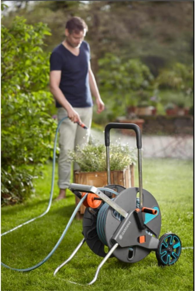 imageGardena 1851580 Frost Proof Hose Cart with Builtin Hose Guide Includes 5 ft Connection Hose and Adapters Holds 195 ft 12 Hose Durable Construction Made in Germany Turquoise12