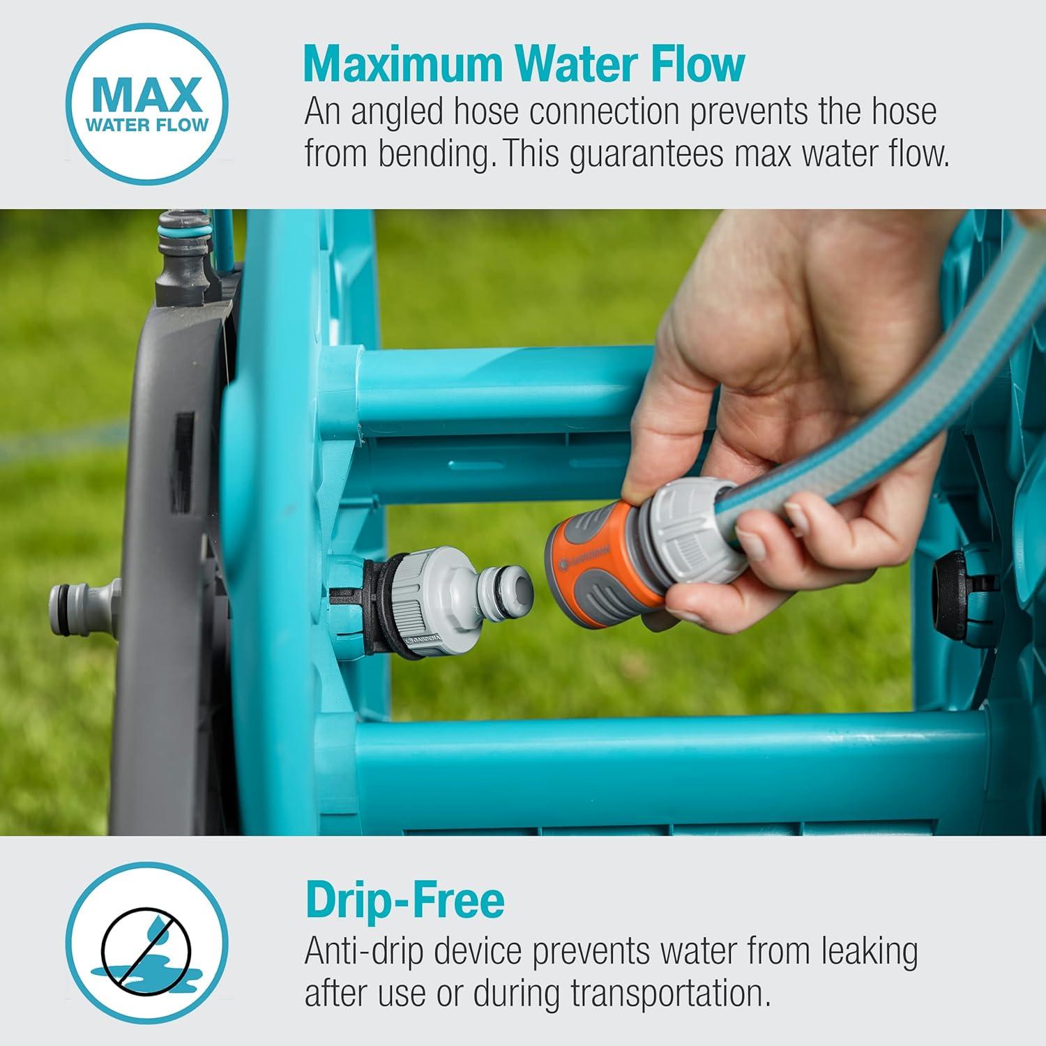 imageGardena 1851580 Frost Proof Hose Cart with Builtin Hose Guide Includes 5 ft Connection Hose and Adapters Holds 195 ft 12 Hose Durable Construction Made in Germany Turquoise12