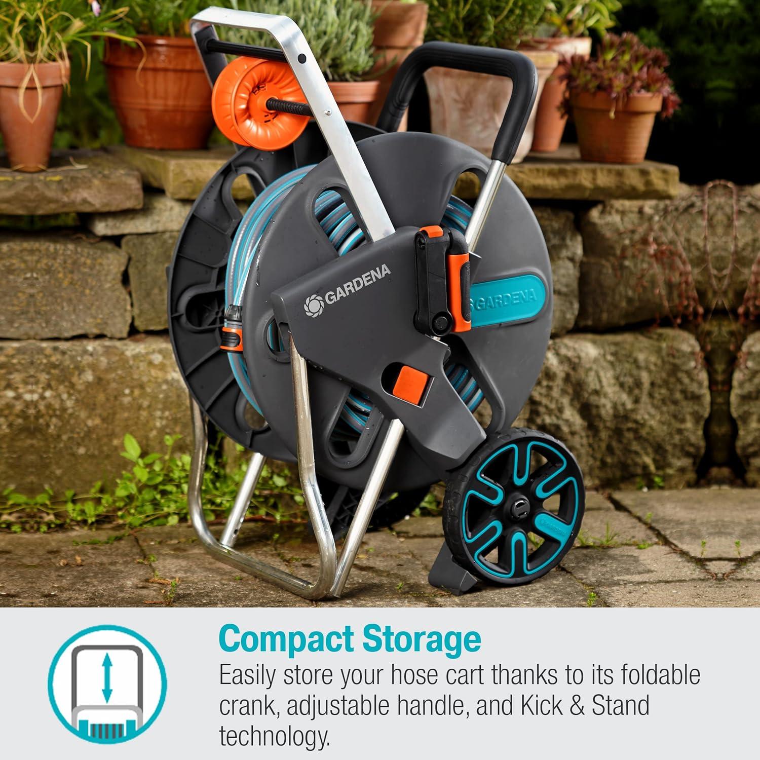 imageGardena 1851580 Frost Proof Hose Cart with Builtin Hose Guide Includes 5 ft Connection Hose and Adapters Holds 195 ft 12 Hose Durable Construction Made in Germany Turquoise58