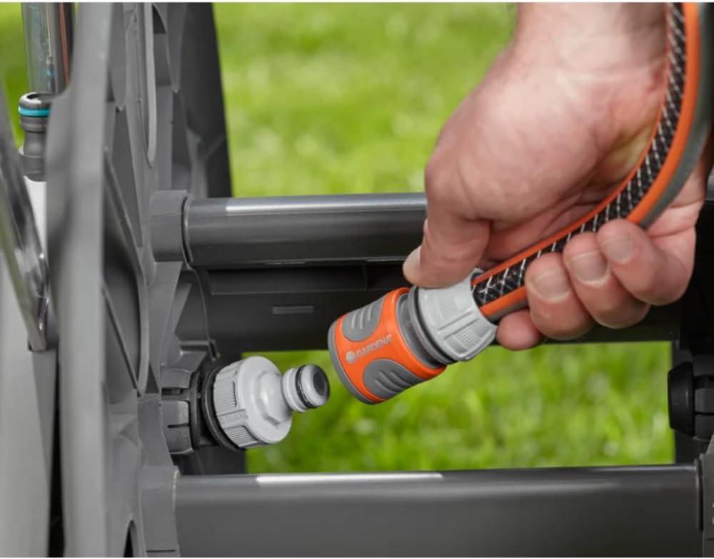 imageGardena 1851580 Frost Proof Hose Cart with Builtin Hose Guide Includes 5 ft Connection Hose and Adapters Holds 195 ft 12 Hose Durable Construction Made in Germany Turquoise12