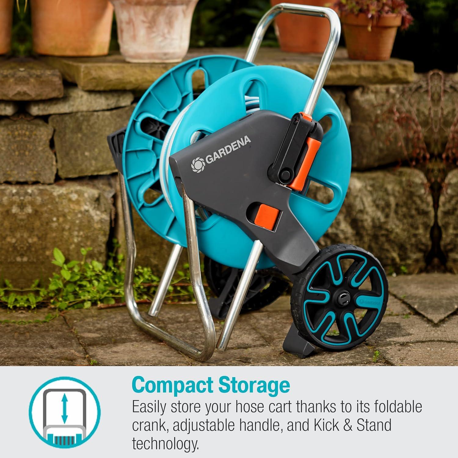 imageGardena 1851580 Frost Proof Hose Cart with Builtin Hose Guide Includes 5 ft Connection Hose and Adapters Holds 195 ft 12 Hose Durable Construction Made in Germany Turquoise12