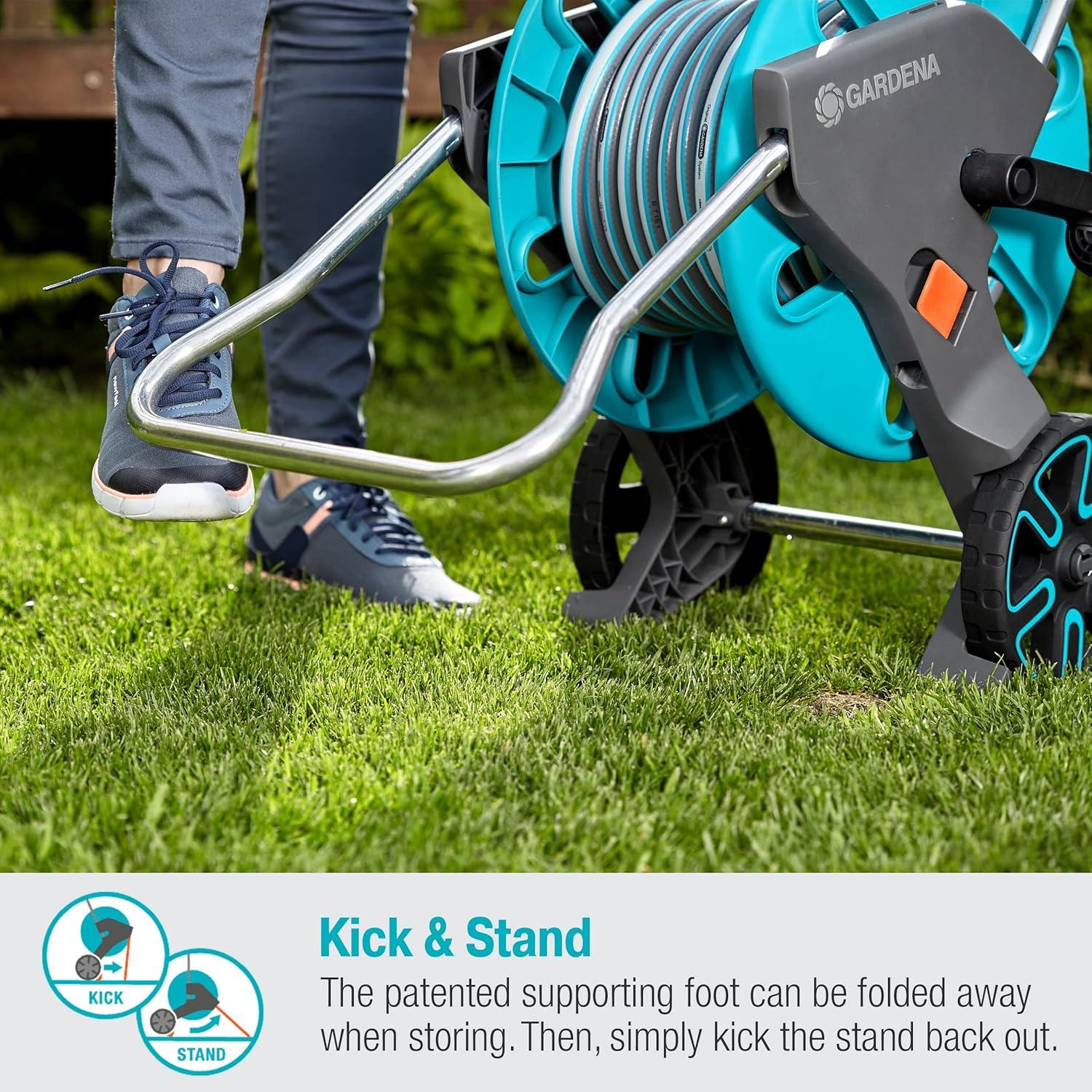 imageGardena 1851580 Frost Proof Hose Cart with Builtin Hose Guide Includes 5 ft Connection Hose and Adapters Holds 195 ft 12 Hose Durable Construction Made in Germany Turquoise58