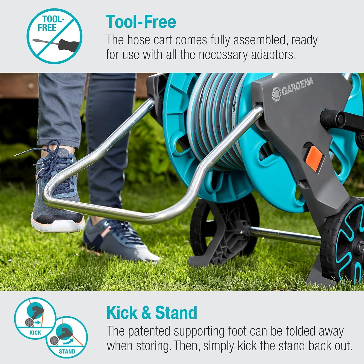 imageGardena 1851580 Frost Proof Hose Cart with Builtin Hose Guide Includes 5 ft Connection Hose and Adapters Holds 195 ft 12 Hose Durable Construction Made in Germany Turquoise12