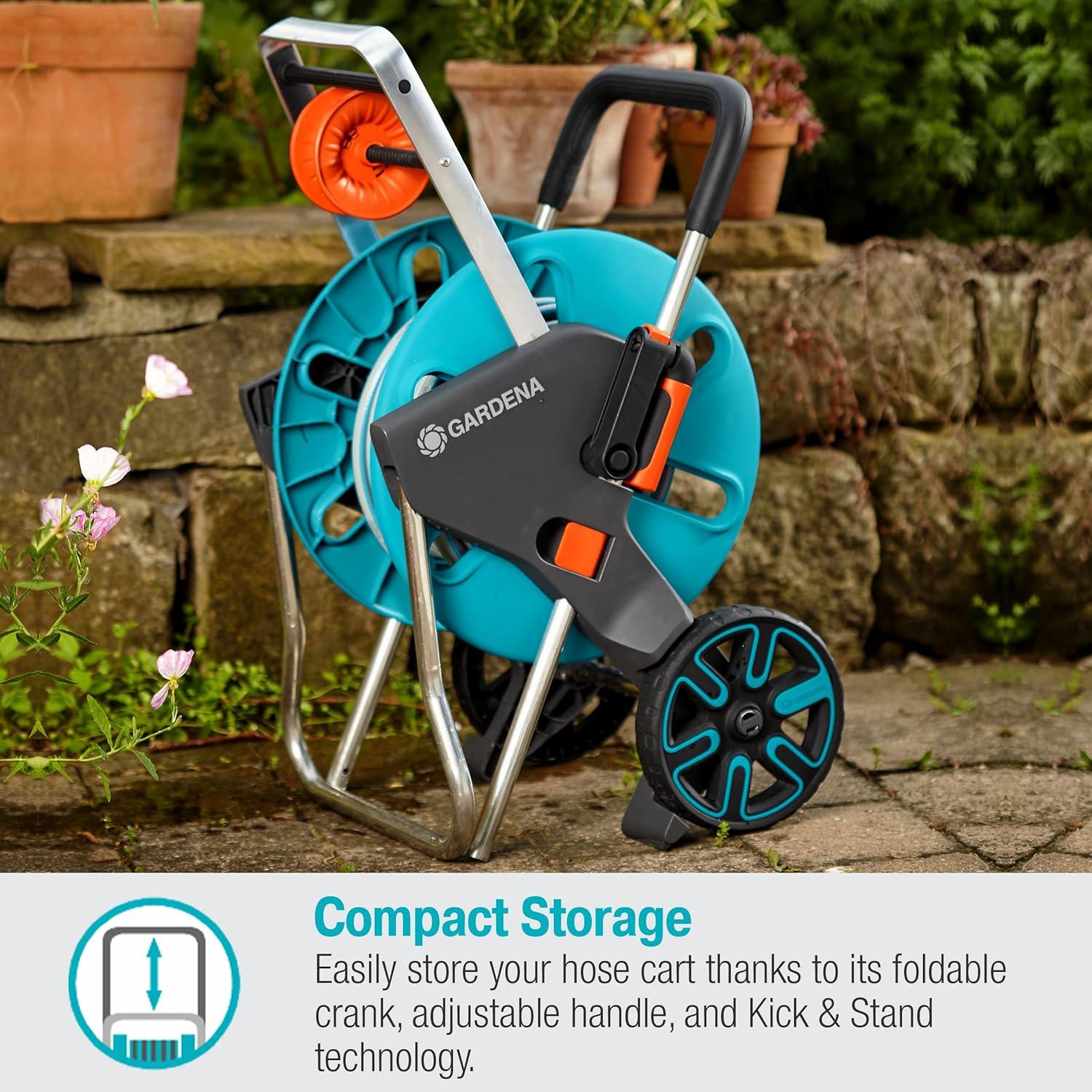 imageGardena 1851580 Frost Proof Hose Cart with Builtin Hose Guide Includes 5 ft Connection Hose and Adapters Holds 195 ft 12 Hose Durable Construction Made in Germany Turquoise12