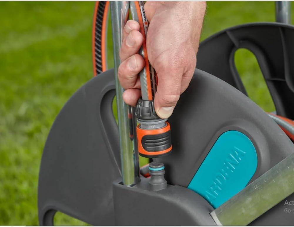 imageGardena 1851580 Frost Proof Hose Cart with Builtin Hose Guide Includes 5 ft Connection Hose and Adapters Holds 195 ft 12 Hose Durable Construction Made in Germany Turquoise12