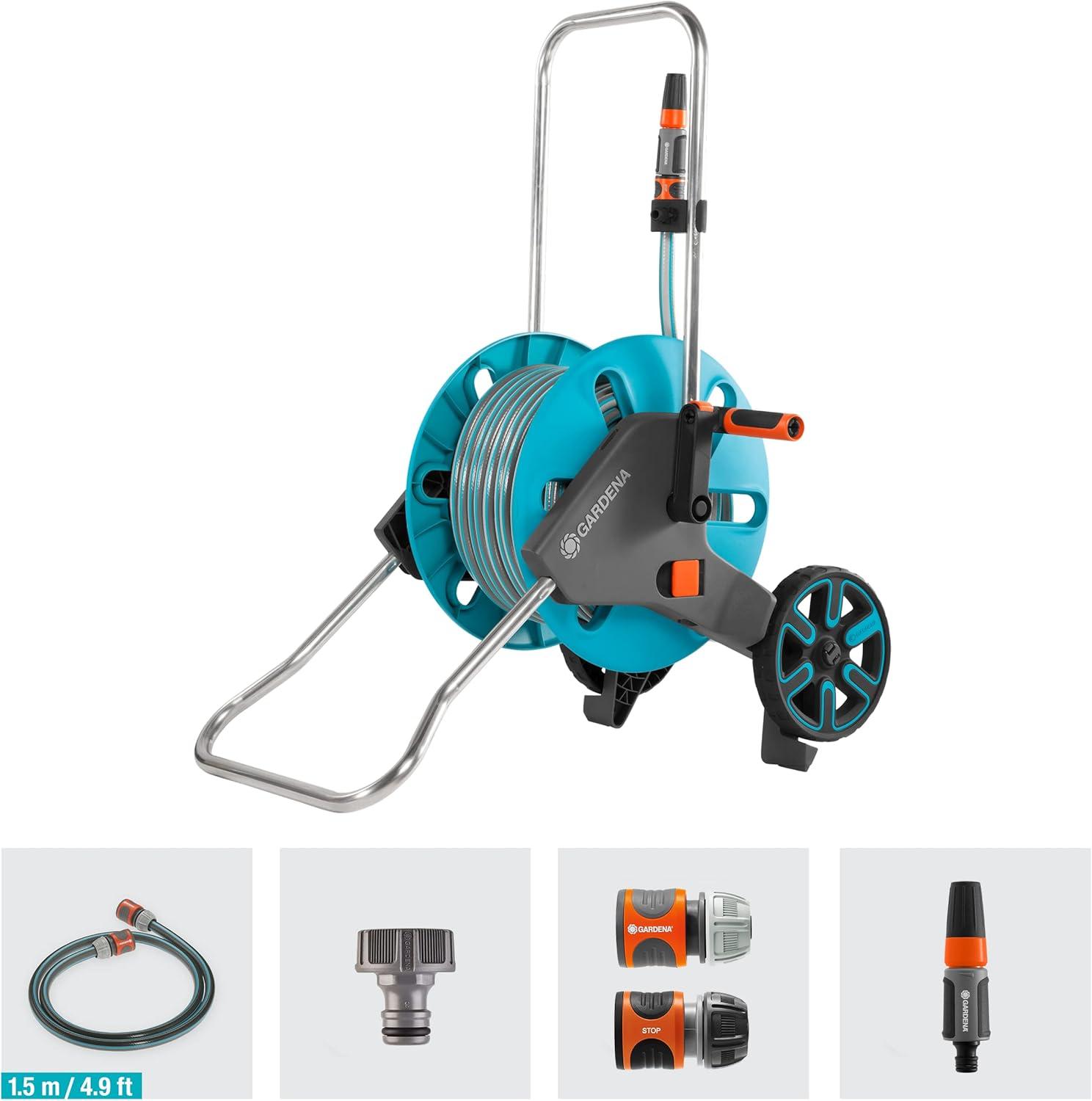imageGardena 1851580 Frost Proof Hose Cart with Builtin Hose Guide Includes 5 ft Connection Hose and Adapters Holds 195 ft 12 Hose Durable Construction Made in Germany Turquoise12