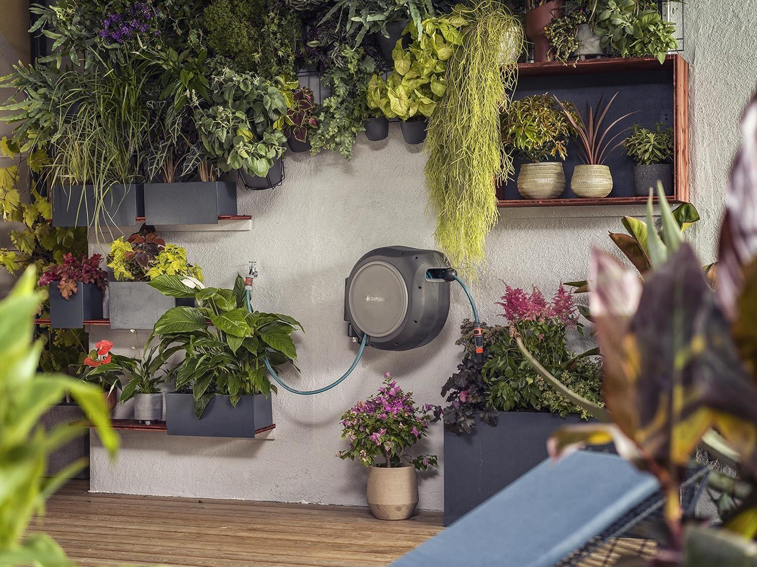 imageGARDENA 08050 Retractable Garden Hose Reel 82 x 12quot hose Wall Mounted Automatic Retraction ampamp Length Lock for Easy Watering Heavy Duty Swivel Bracket 180 Includes Nozzle