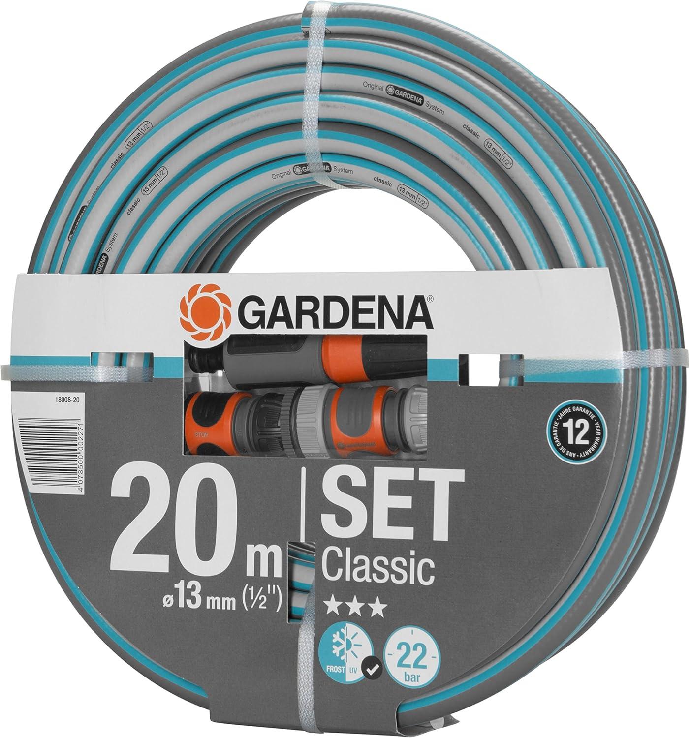 imageGardena Action de tuyau classique 13 mm 12 Pouce 18 m tuyau de jardin universel en tissu cross robuste impression de 22 bars rsistant aux UV sans pices systme 180012020 m 12 avec connexion